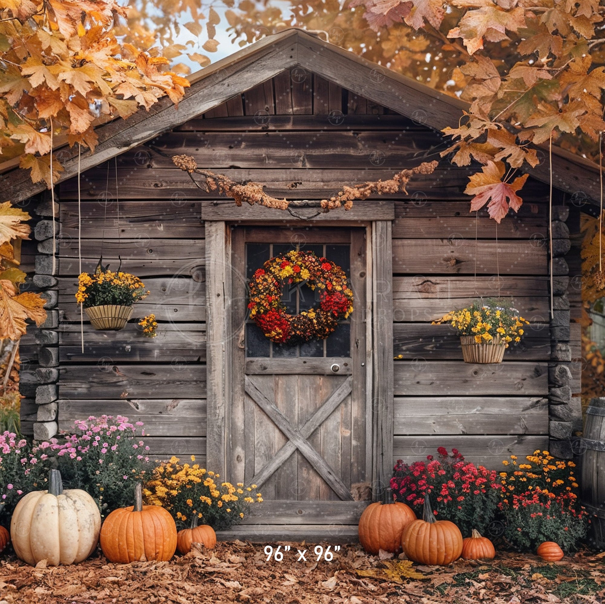 Rustic Autumn Cabin Backdrop
