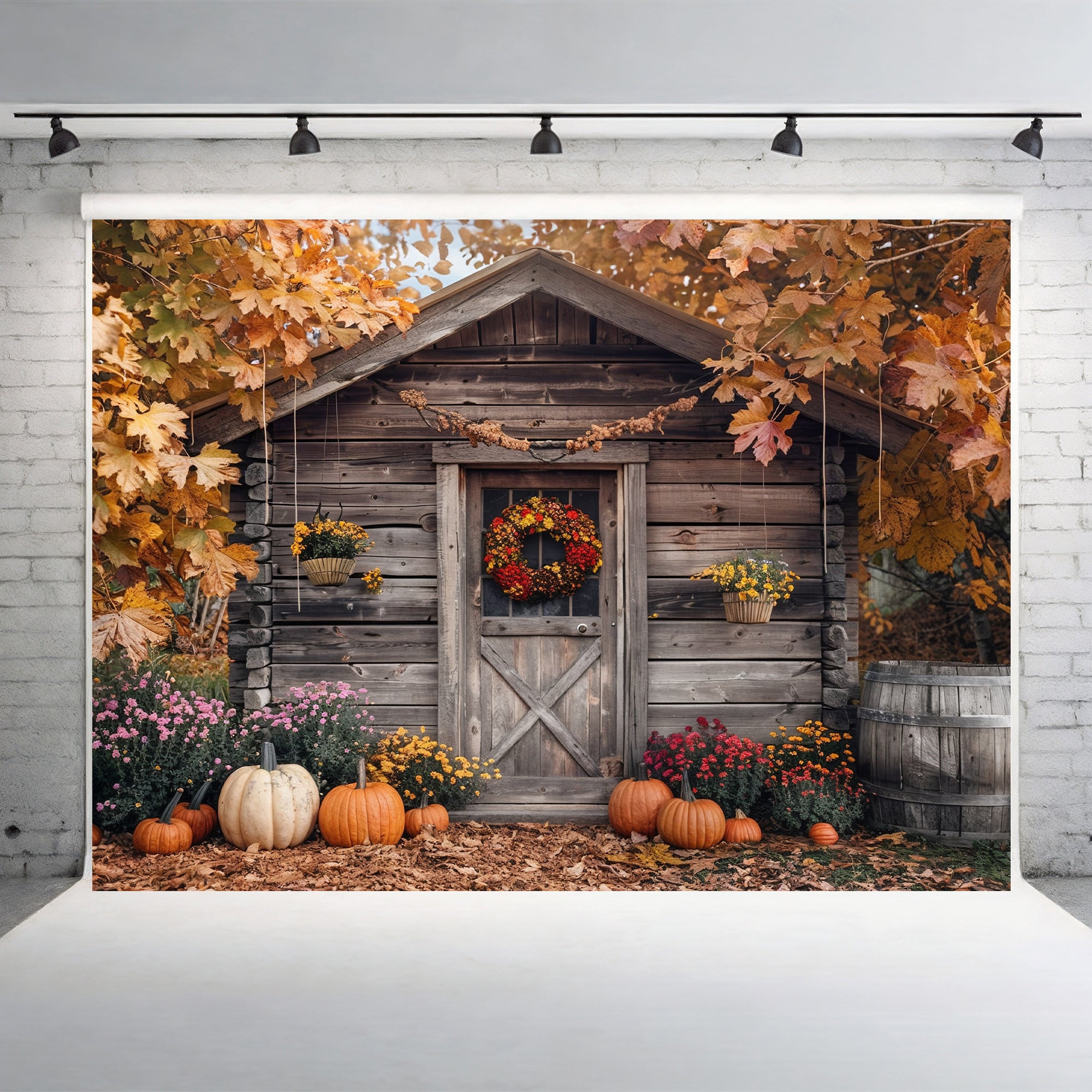 Rustic Autumn Cabin Backdrop