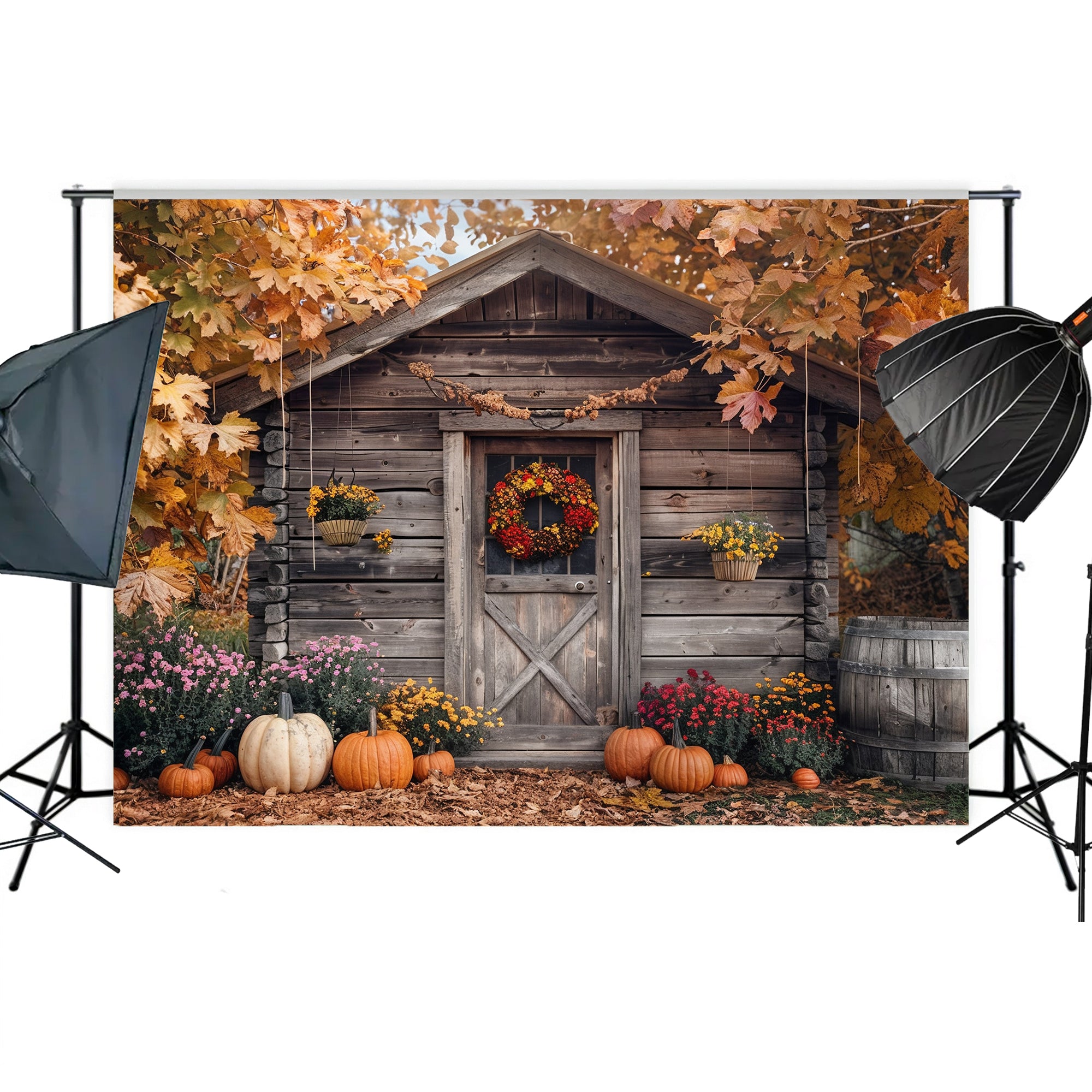 Rustic Autumn Cabin Backdrop