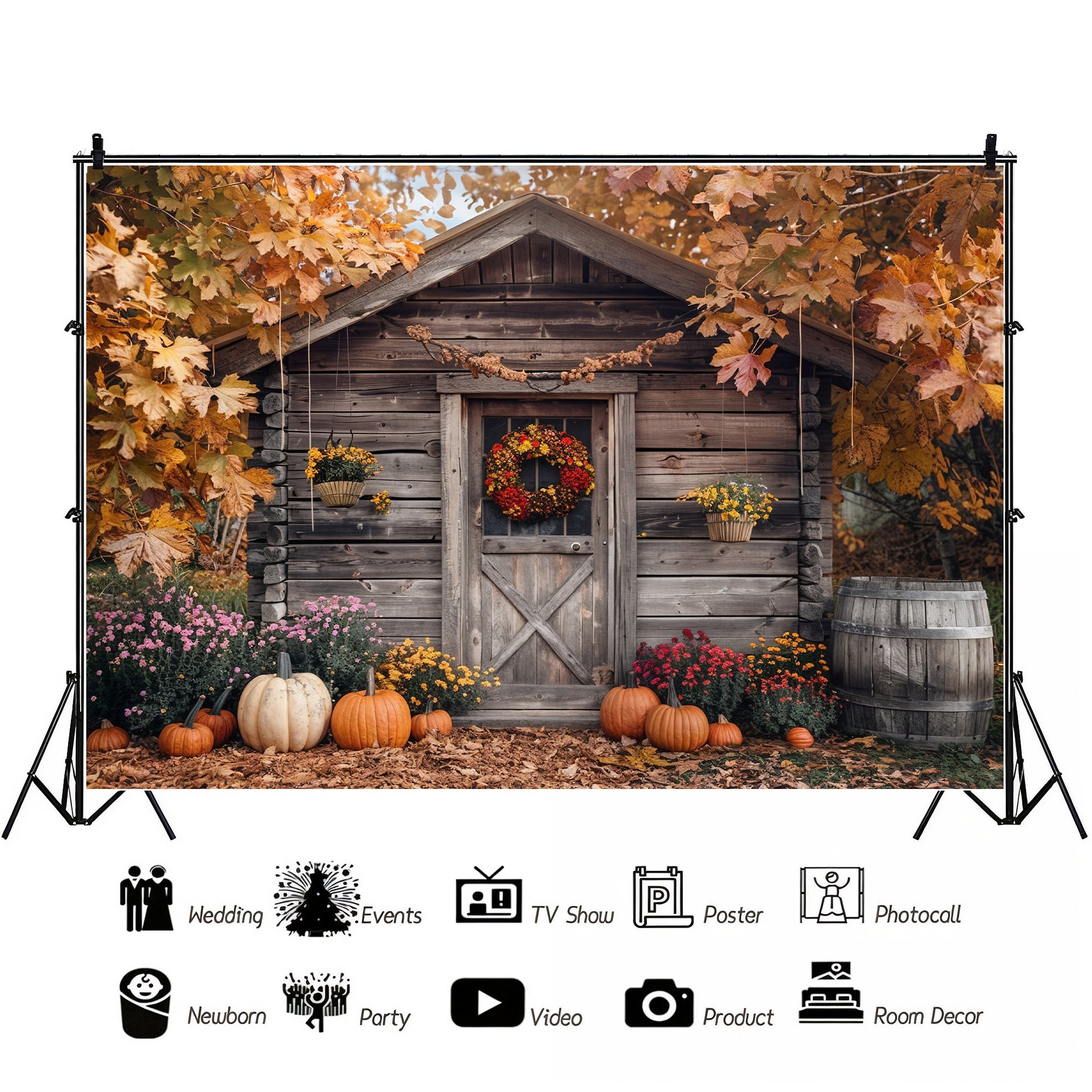 Rustic Autumn Cabin Backdrop