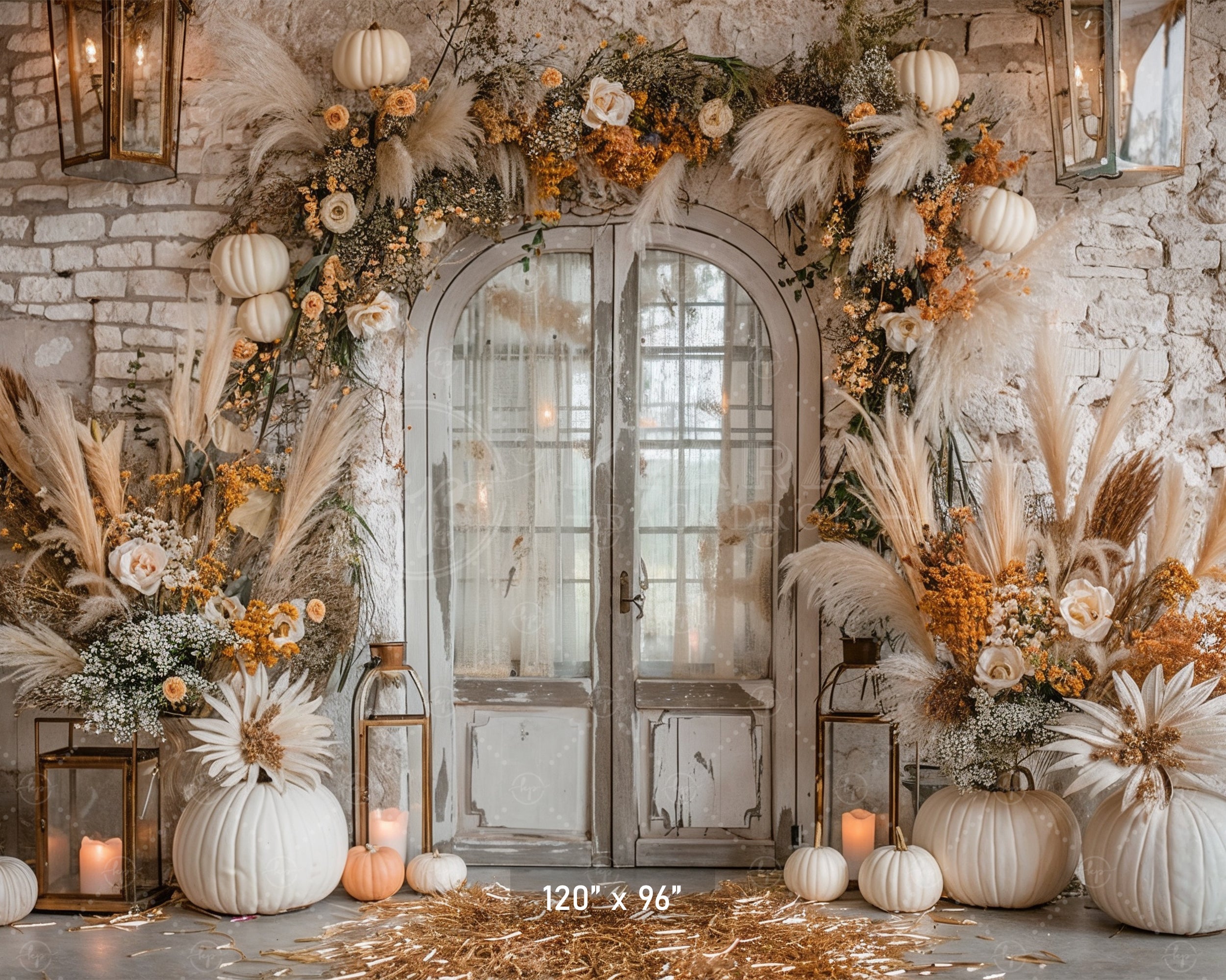 Elegant Rustic Door with Fall Florals Backdrop
