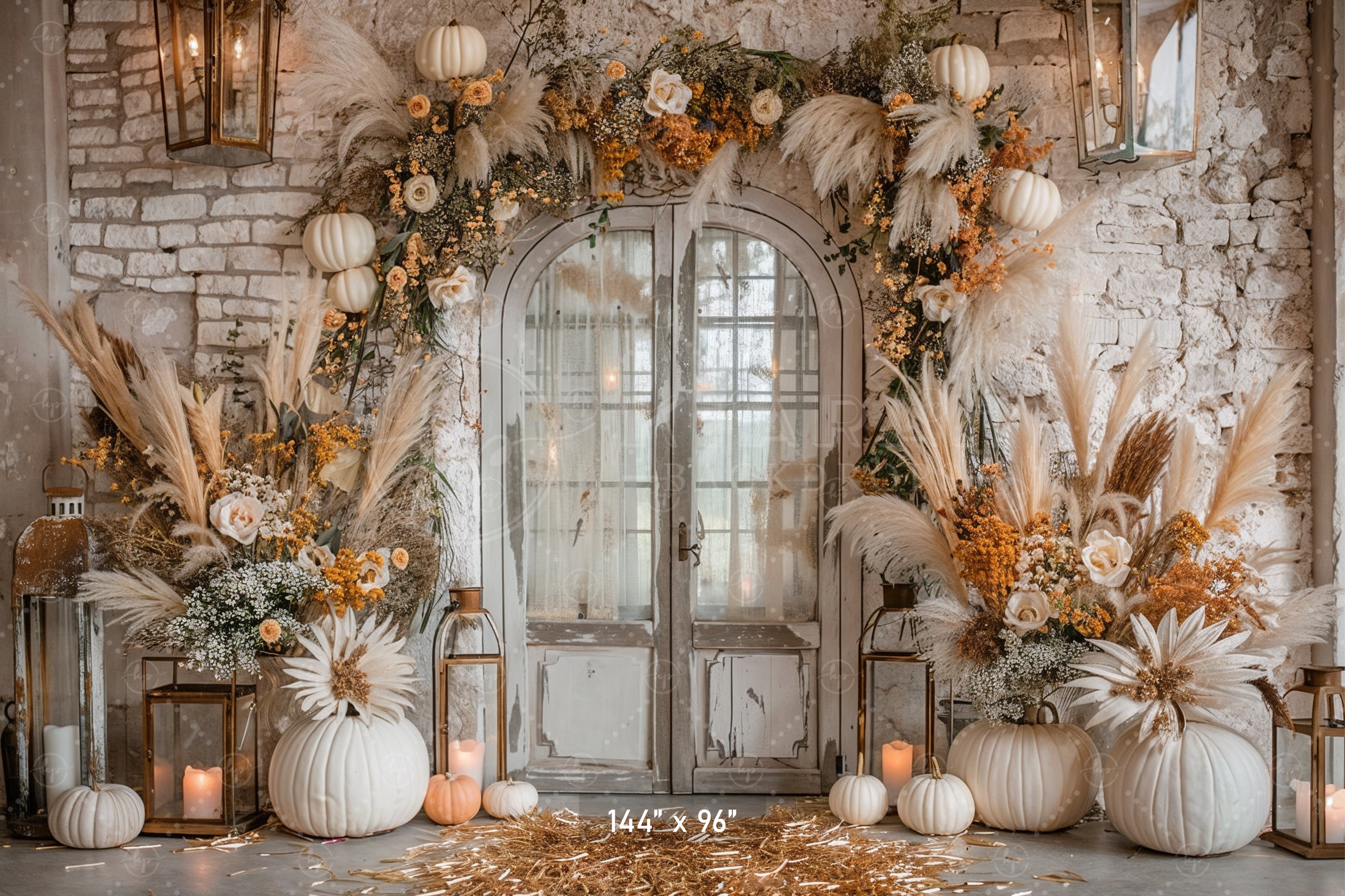 Elegant Rustic Door with Fall Florals Backdrop