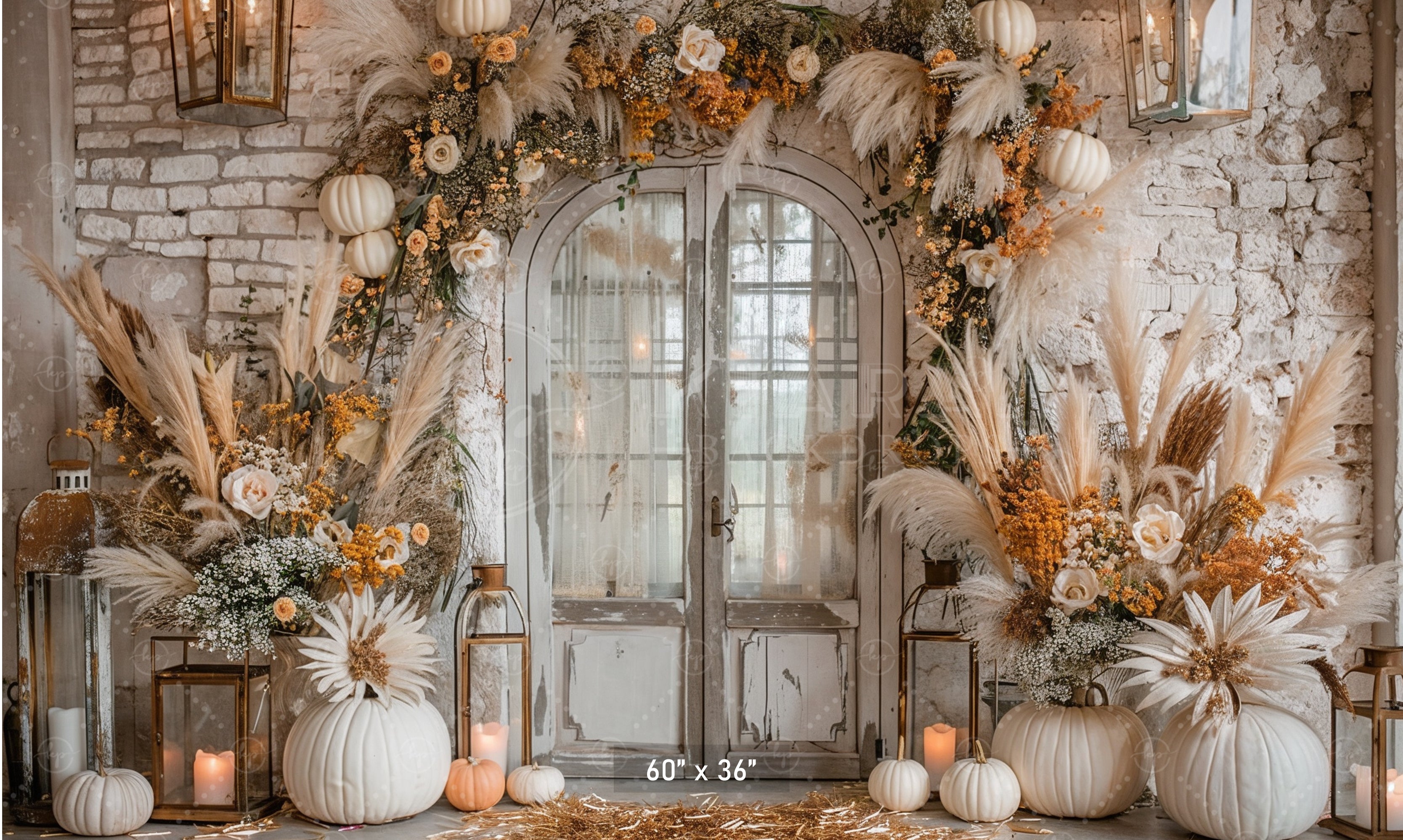 Elegant Rustic Door with Fall Florals Backdrop