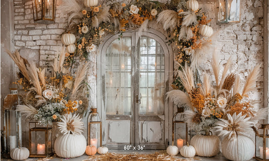 Elegant Rustic Door with Fall Florals Backdrop