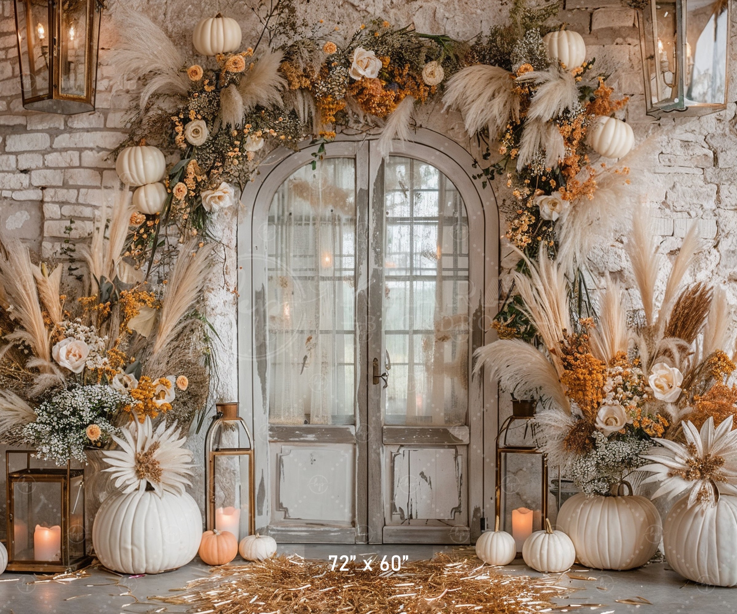 Elegant Rustic Door with Fall Florals Backdrop
