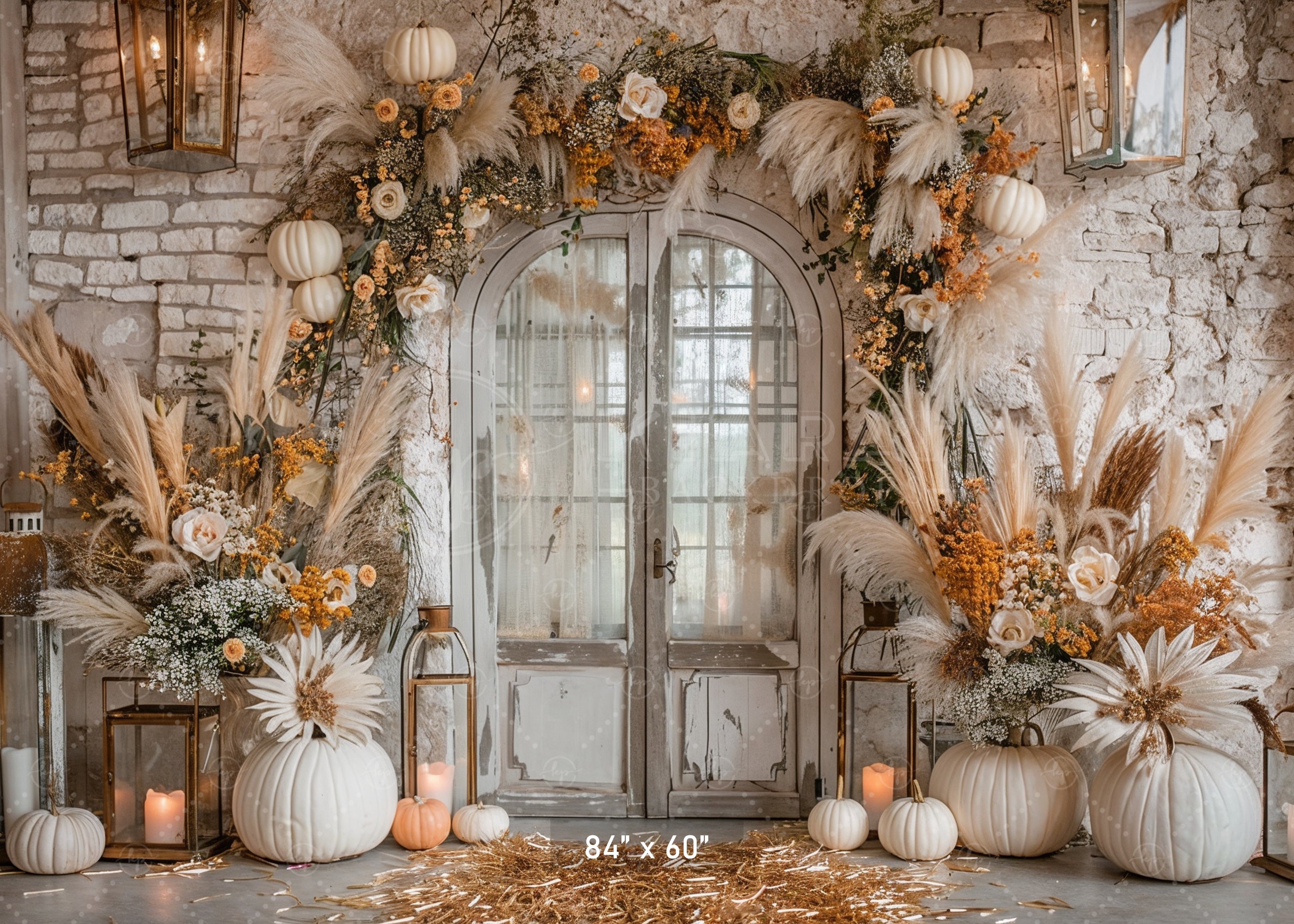 Elegant Rustic Door with Fall Florals Backdrop