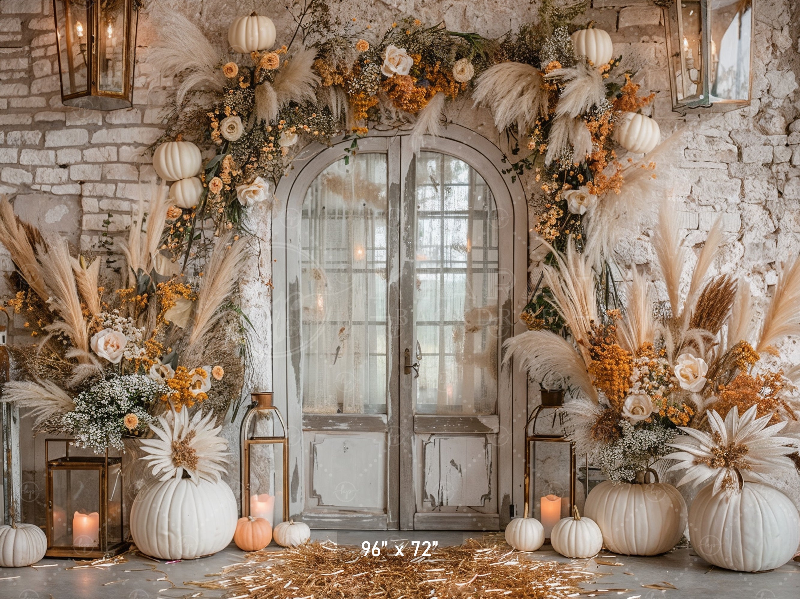 Elegant Rustic Door with Fall Florals Backdrop