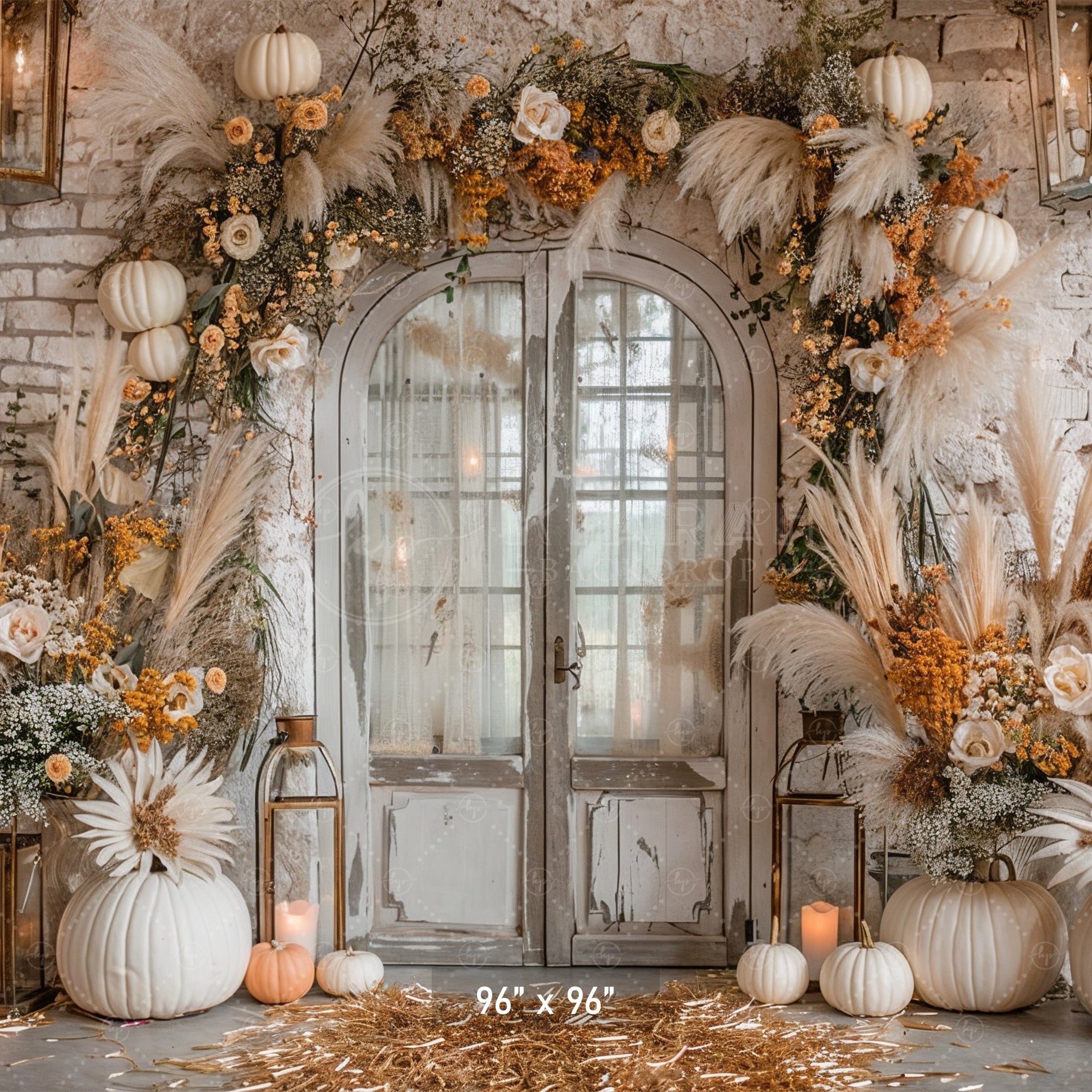 Elegant Rustic Door with Fall Florals Backdrop