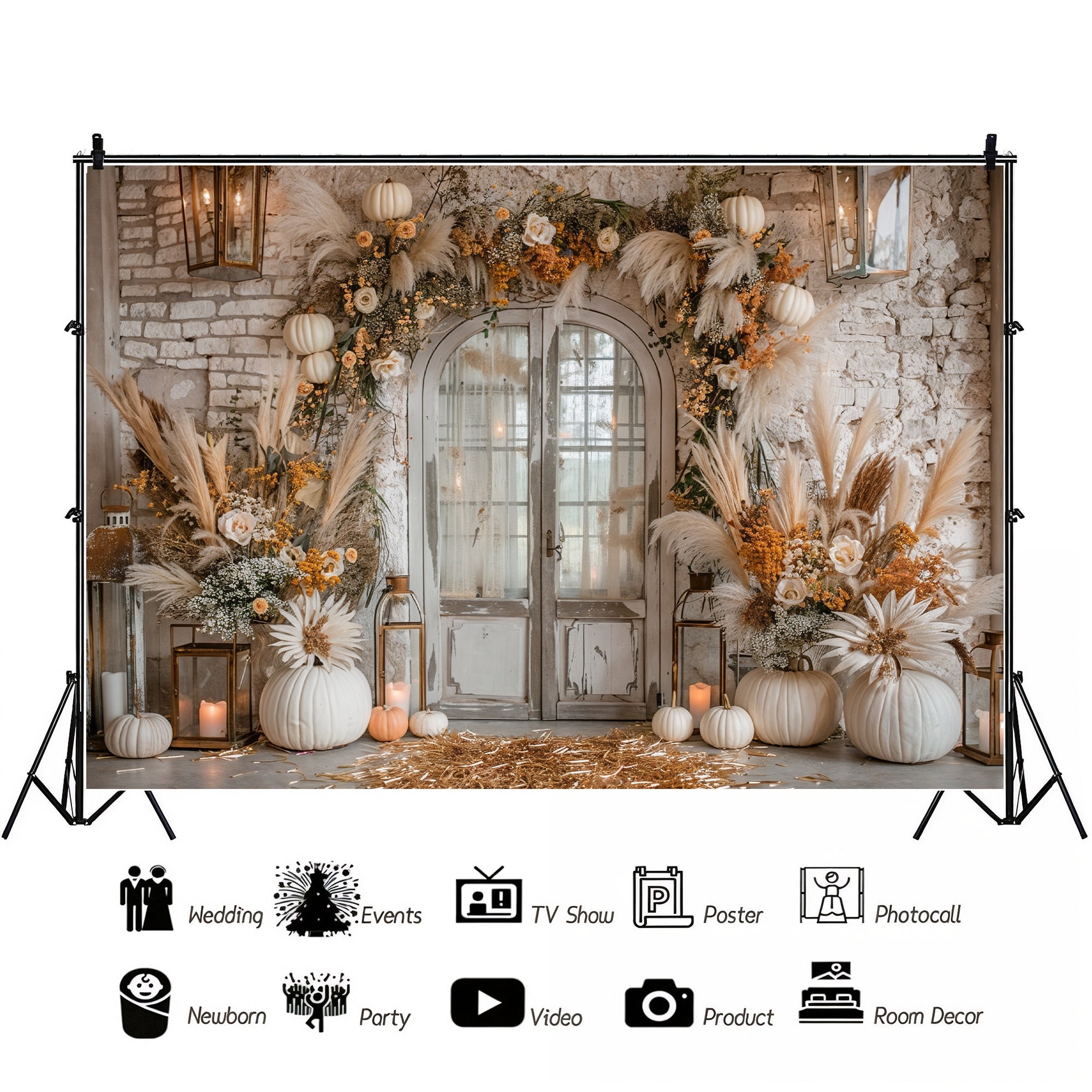 Elegant Rustic Door with Fall Florals Backdrop