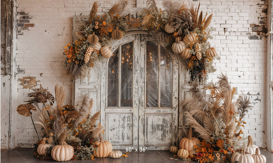 Vintage Autumn Door with Pampas Backdrop