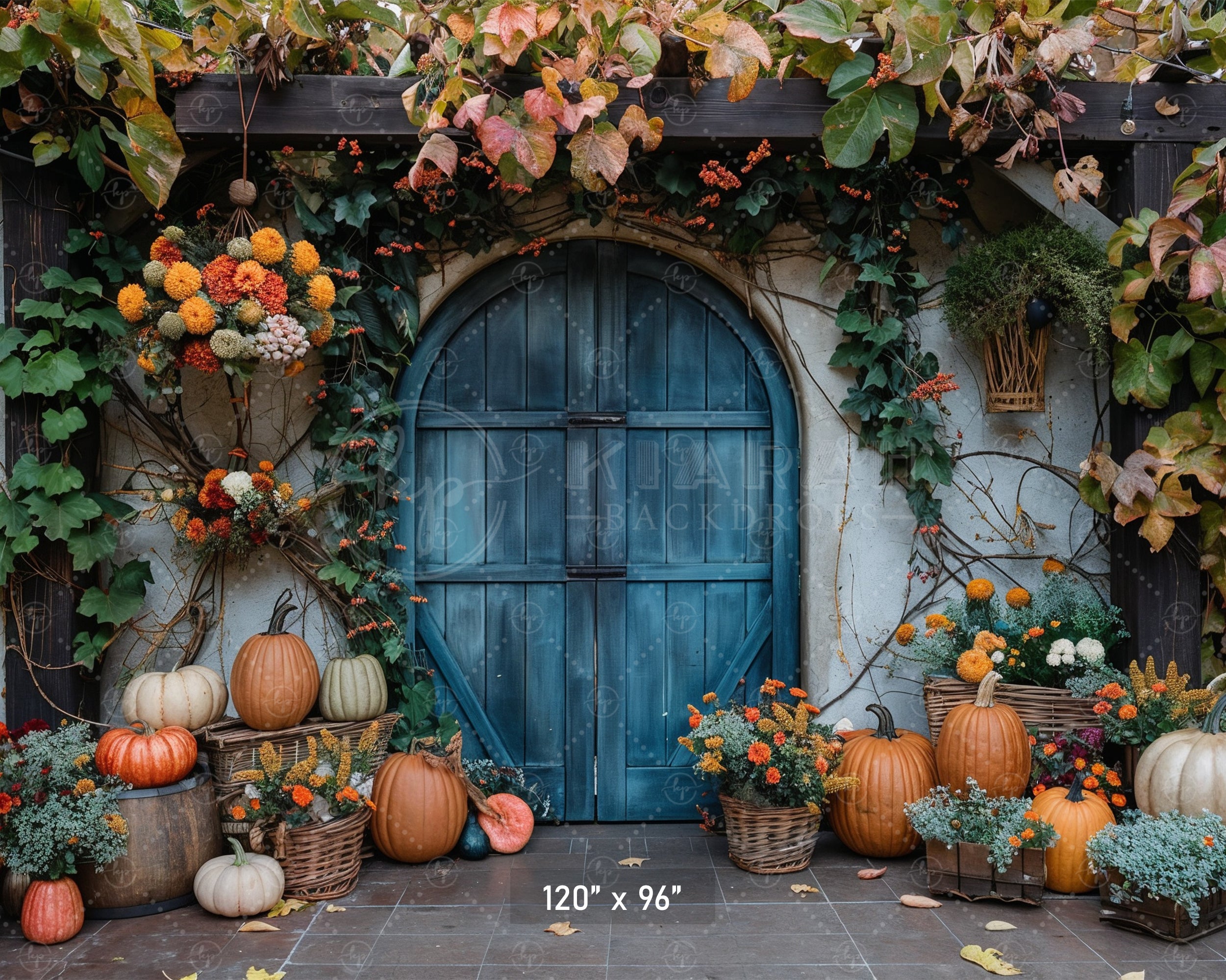 Rustic Autumn Garden Door Backdrop