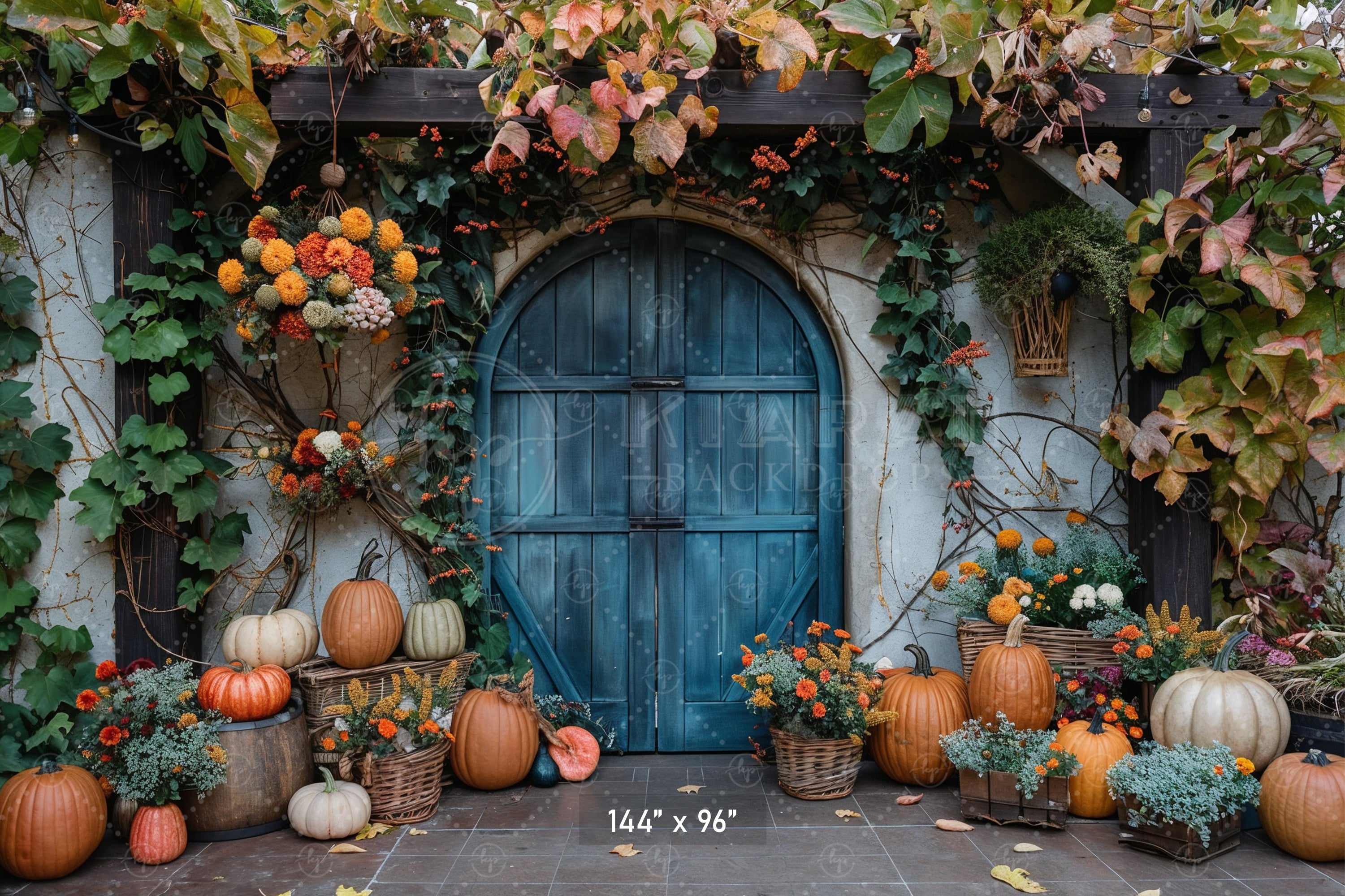 Rustic Autumn Garden Door Backdrop