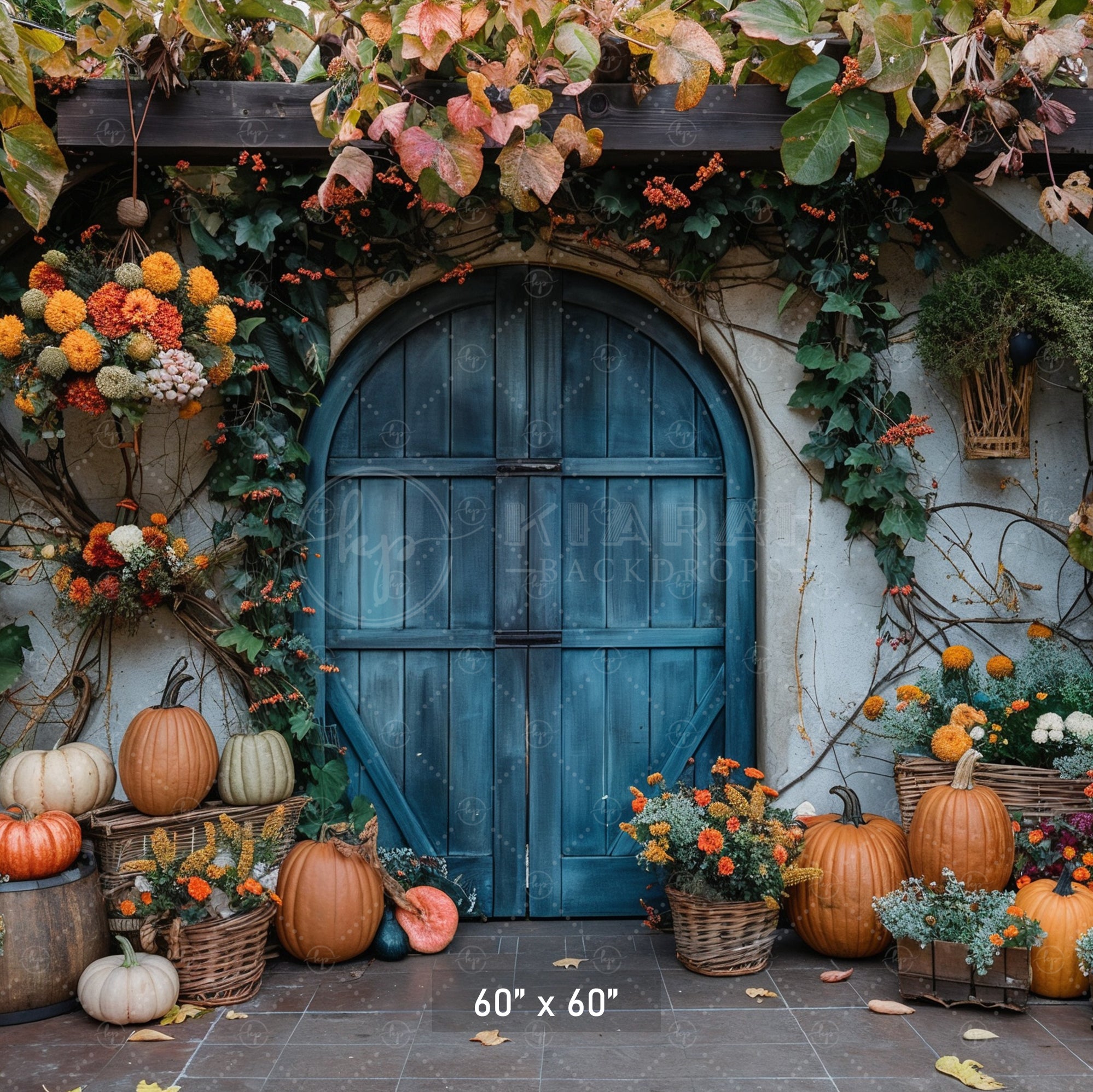 Rustic Autumn Garden Door Backdrop