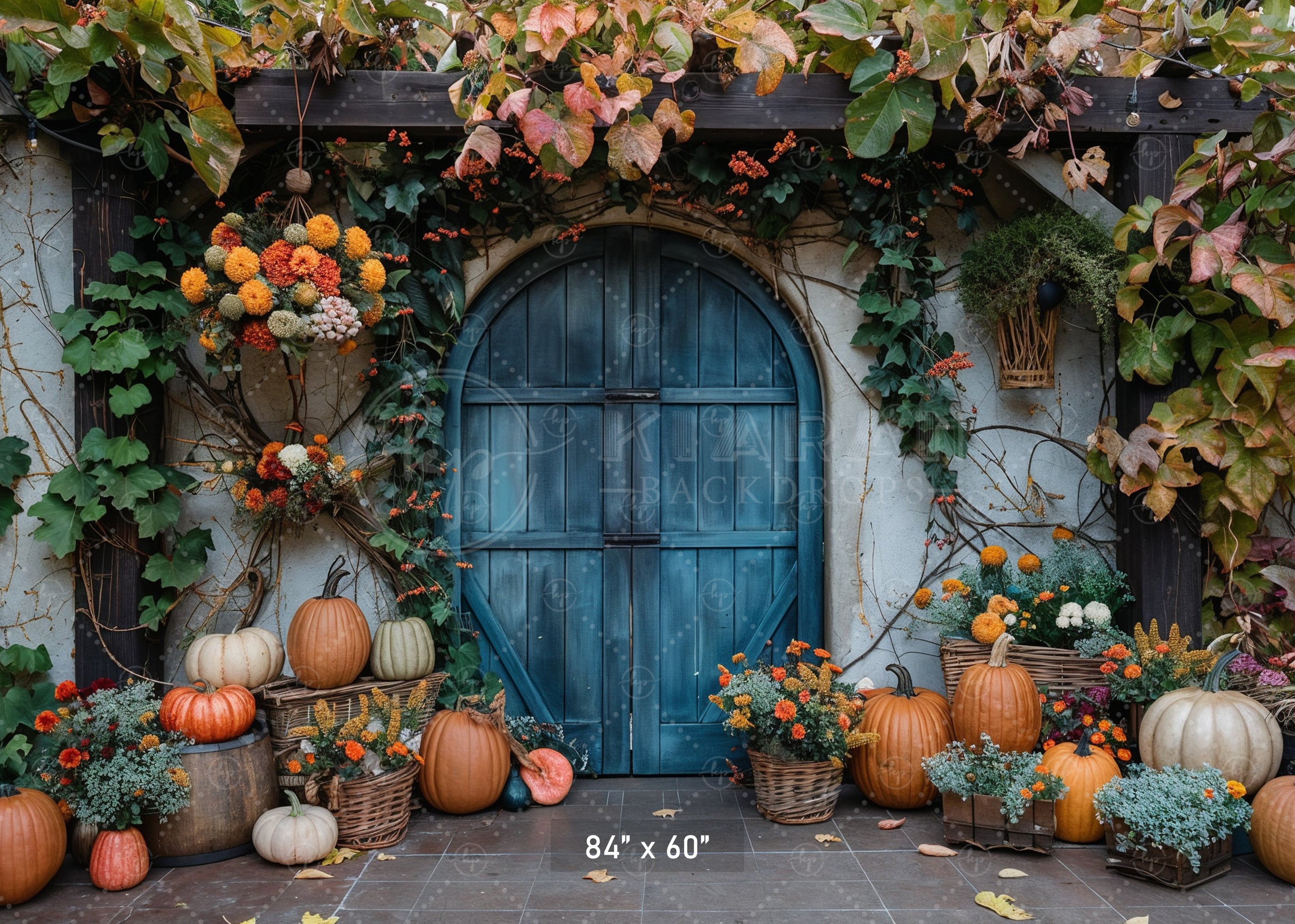 Rustic Autumn Garden Door Backdrop