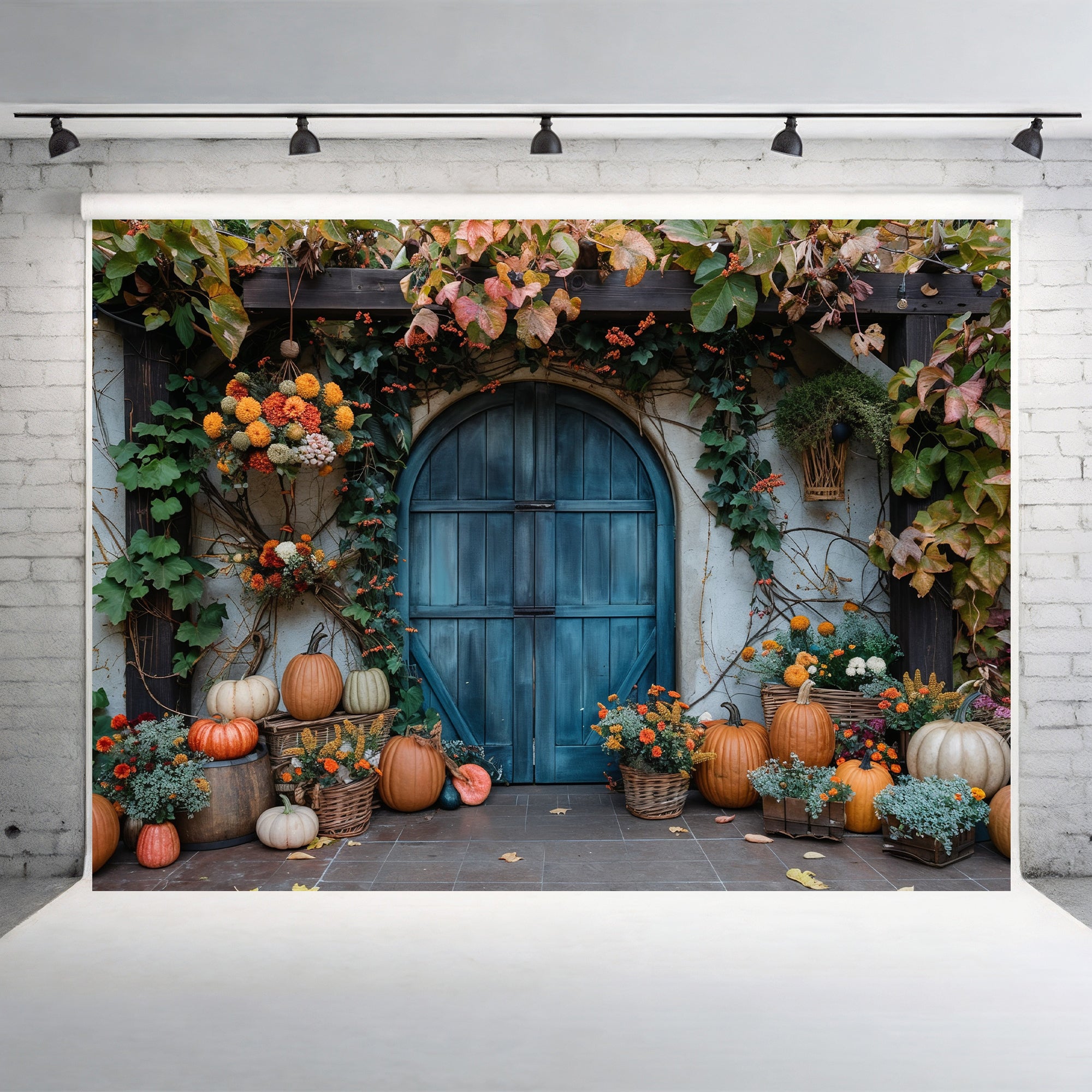 Rustic Autumn Garden Door Backdrop