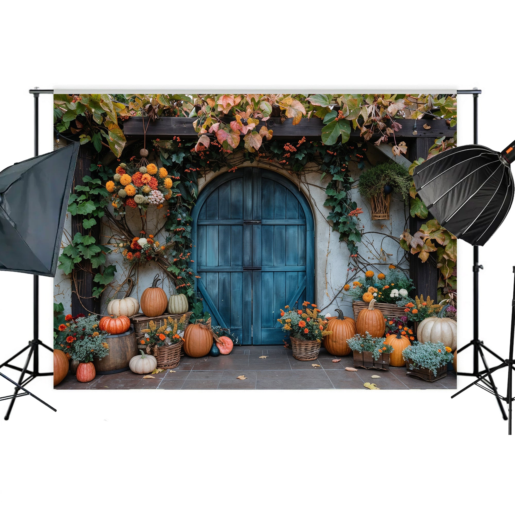 Rustic Autumn Garden Door Backdrop