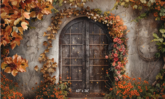 Rustic Autumn Garden Gate Backdrop