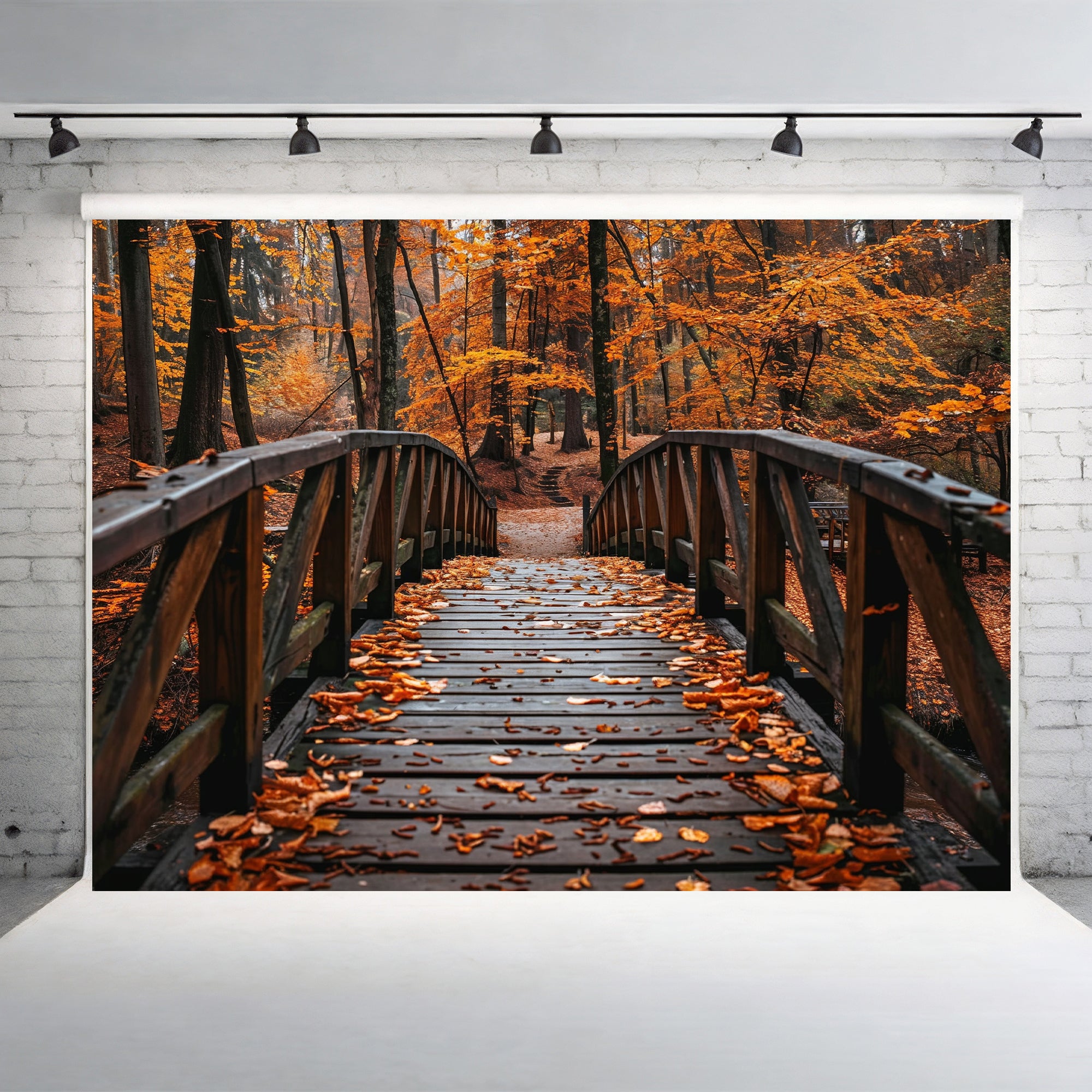 Autumn Forest Bridge Backdrop