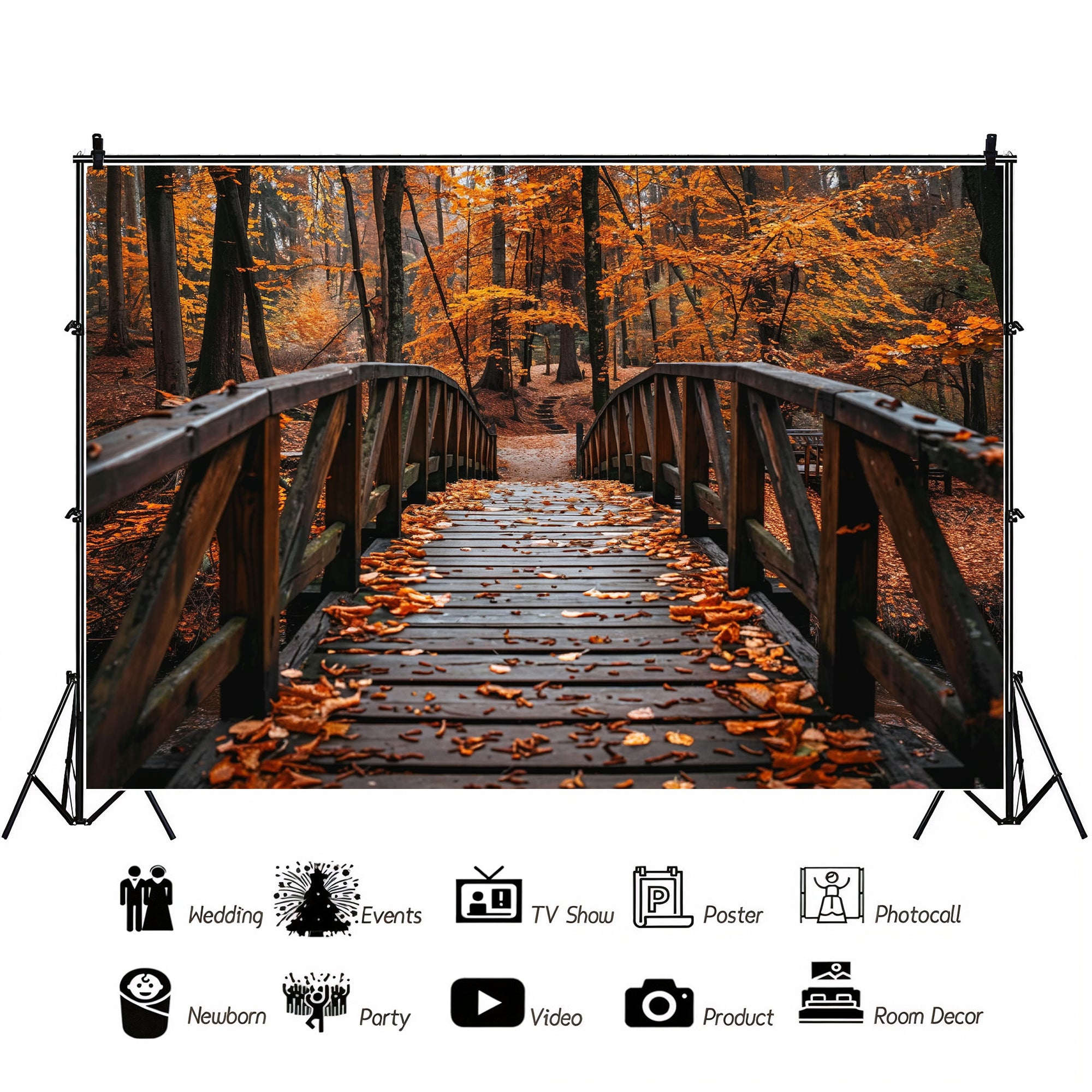 Autumn Forest Bridge Backdrop