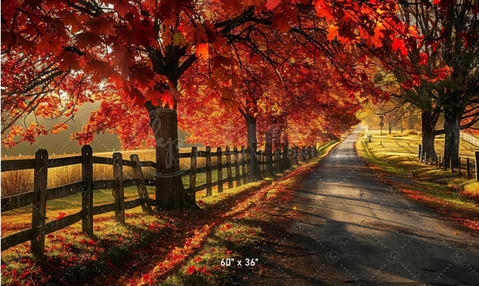 Golden Autumn Road Backdrop