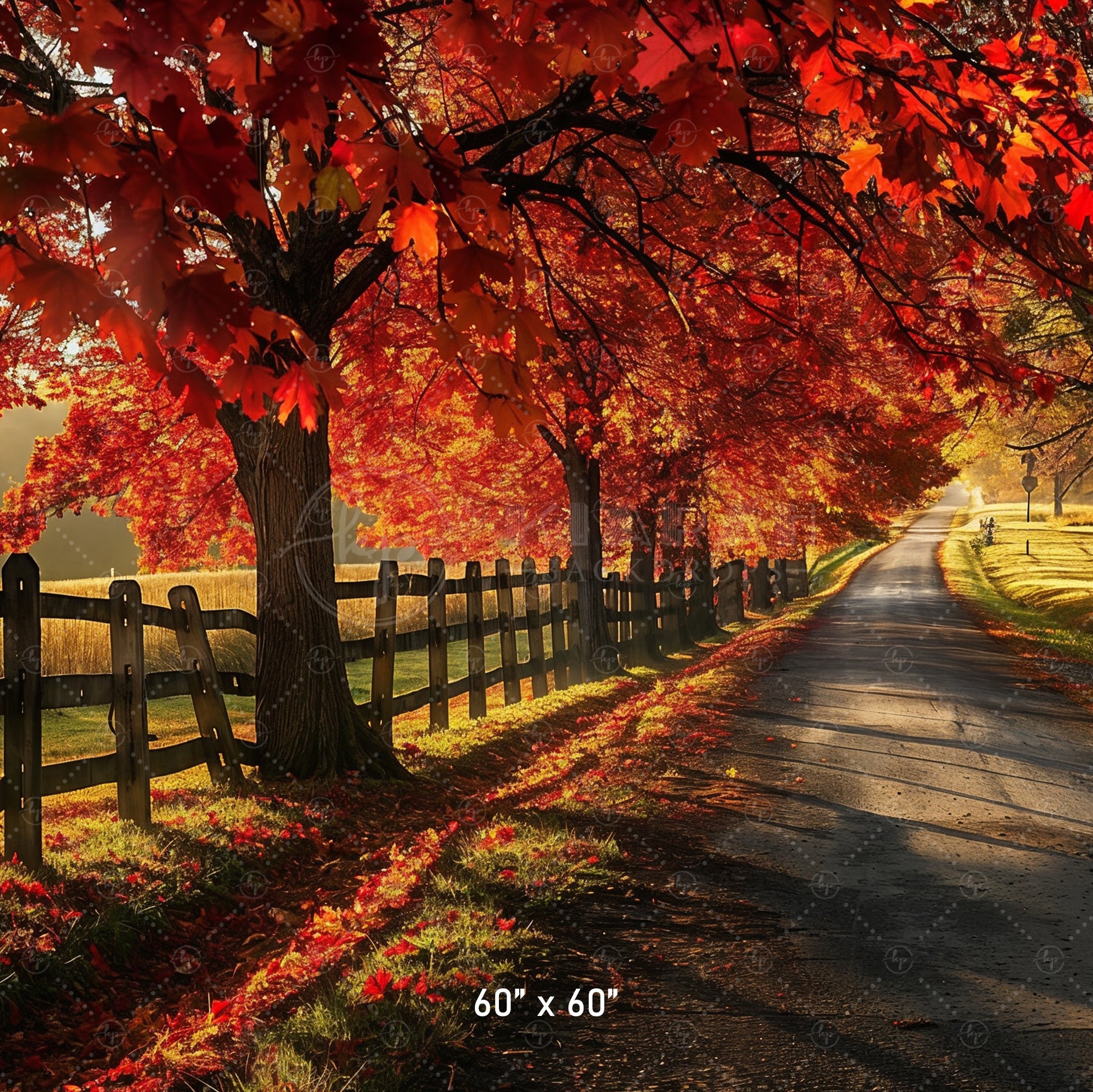 Golden Autumn Road Backdrop