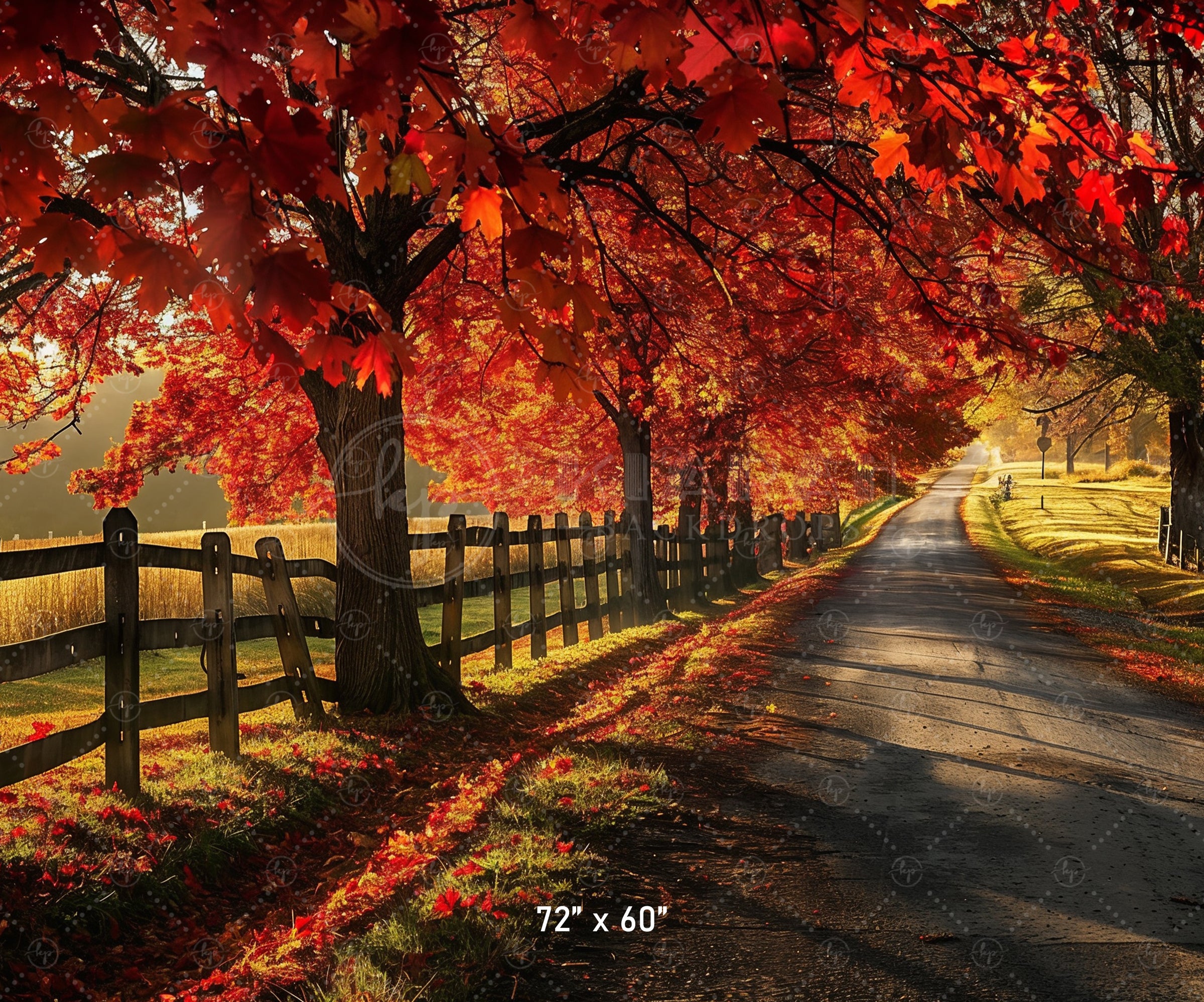 Golden Autumn Road Backdrop