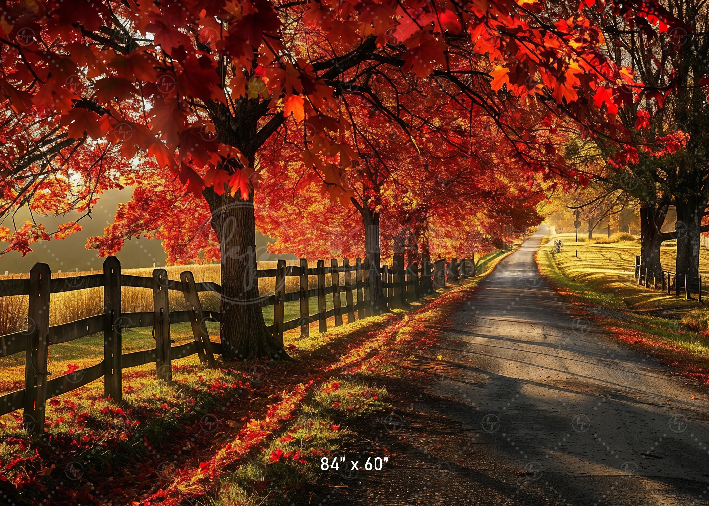 Golden Autumn Road Backdrop