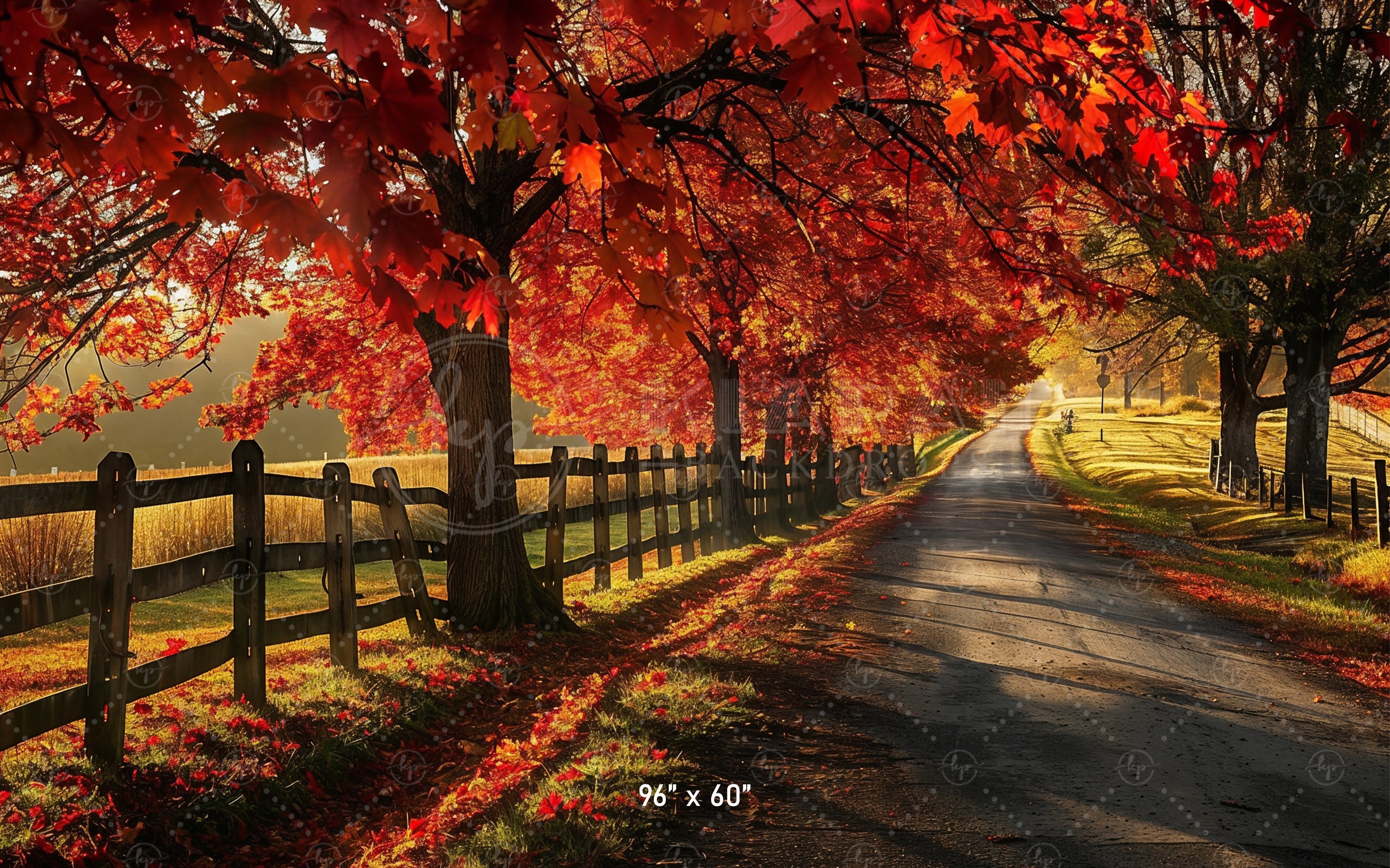 Golden Autumn Road Backdrop