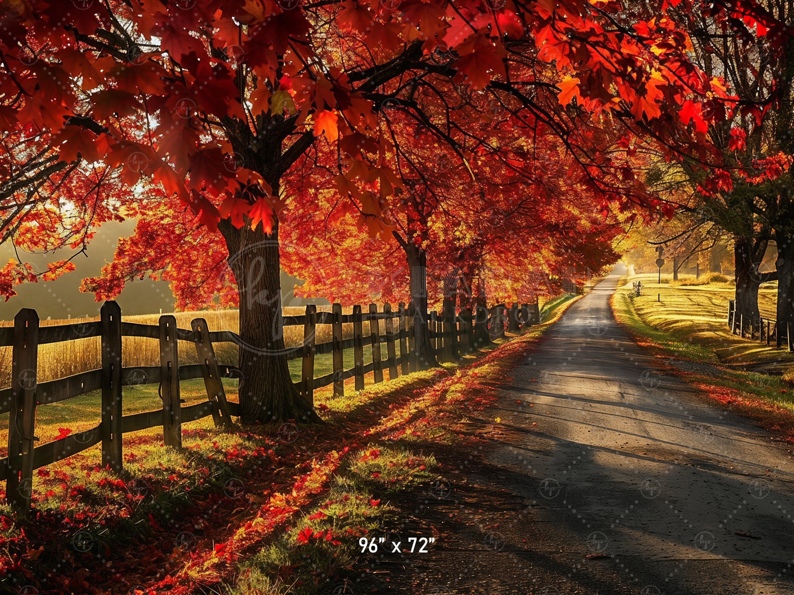 Golden Autumn Road Backdrop