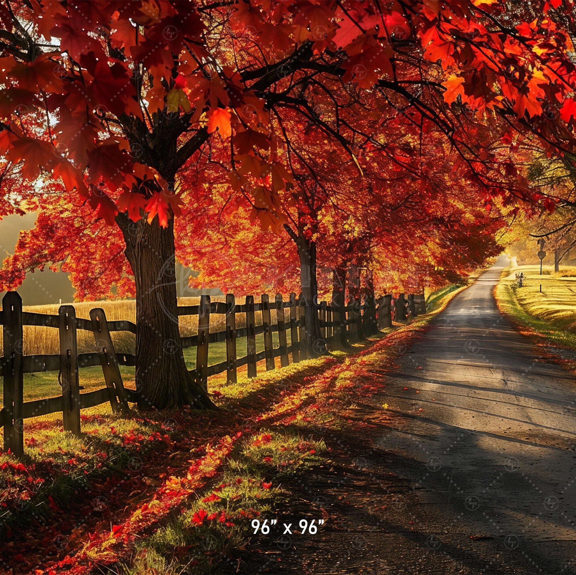 Golden Autumn Road Backdrop