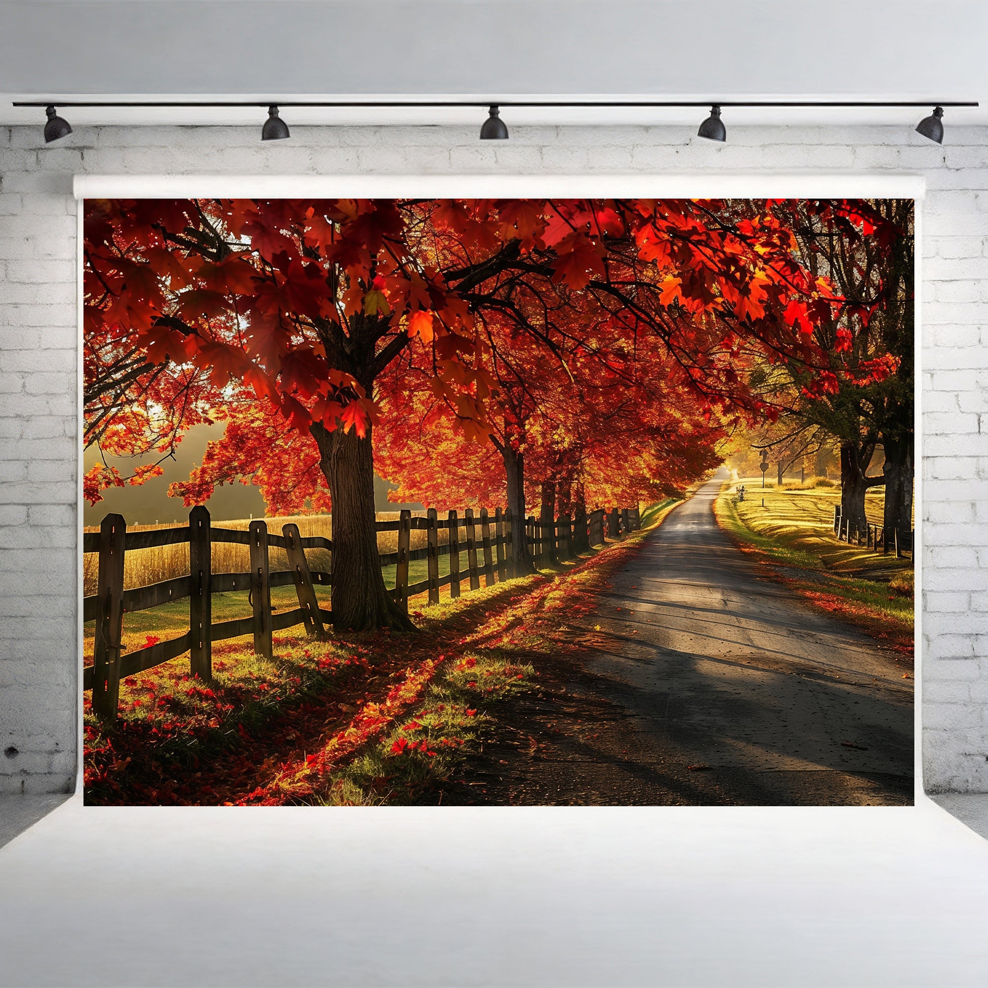 Golden Autumn Road Backdrop
