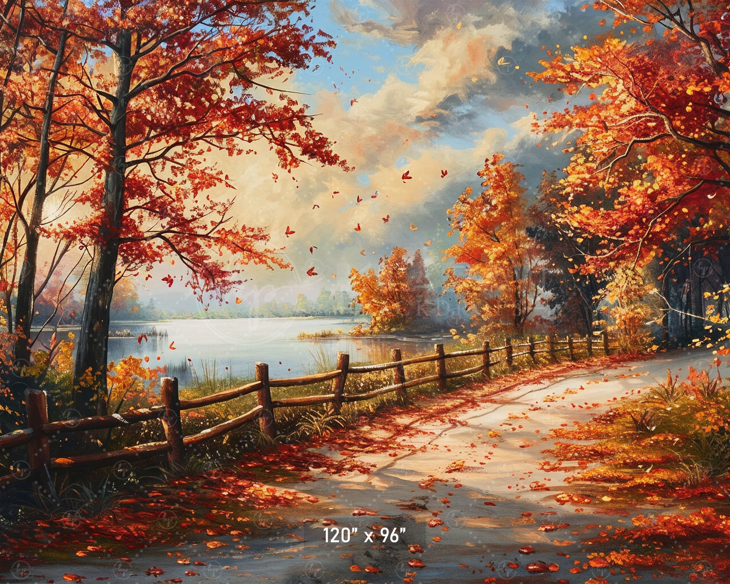 Lakeside Autumn Path Backdrop