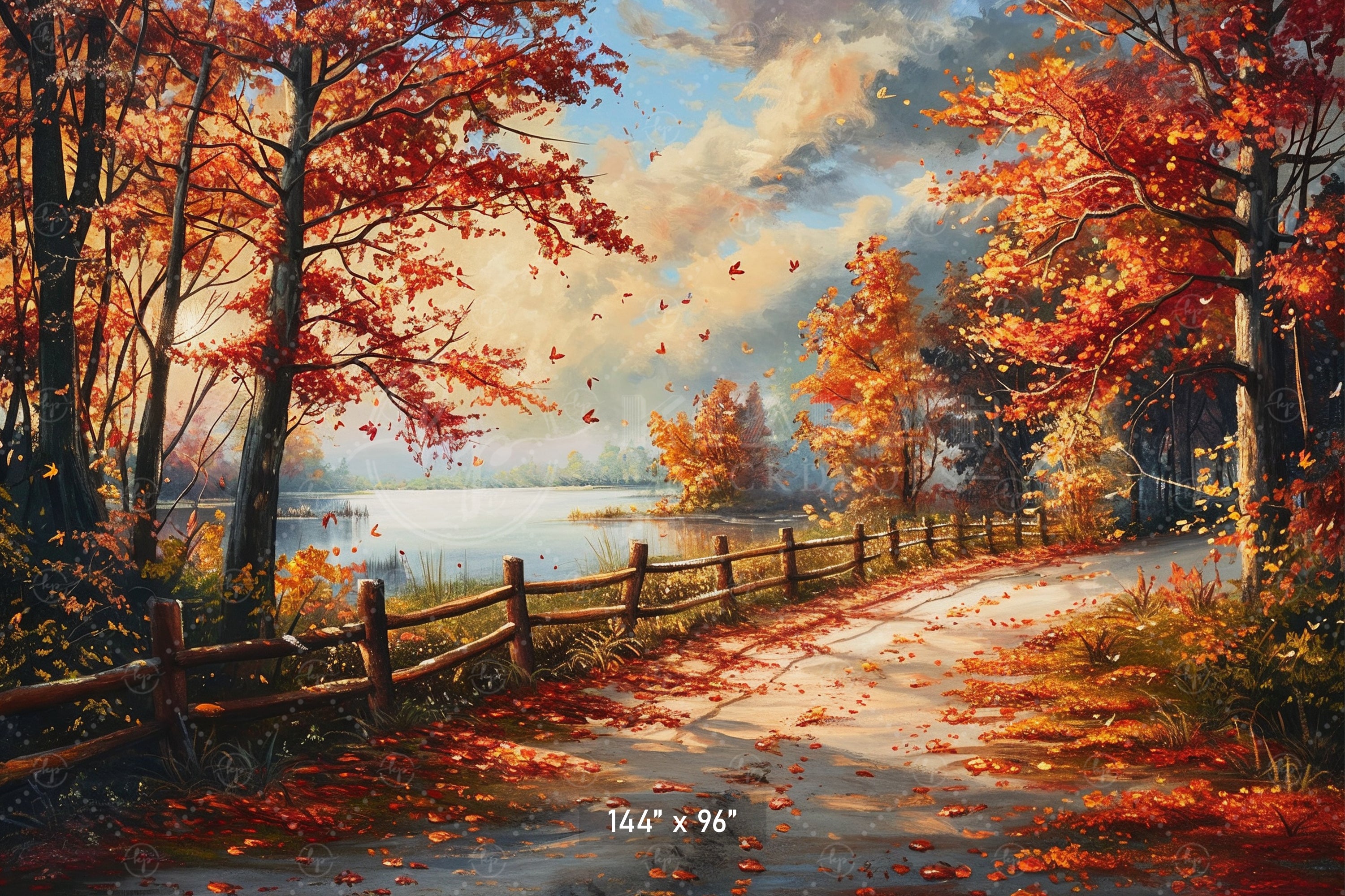Lakeside Autumn Path Backdrop