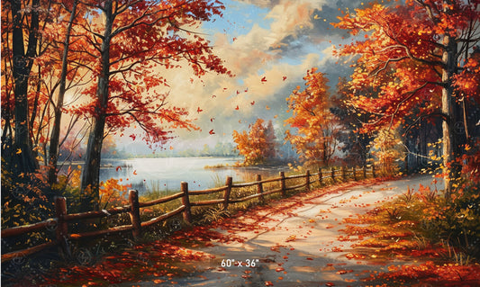 Lakeside Autumn Path Backdrop