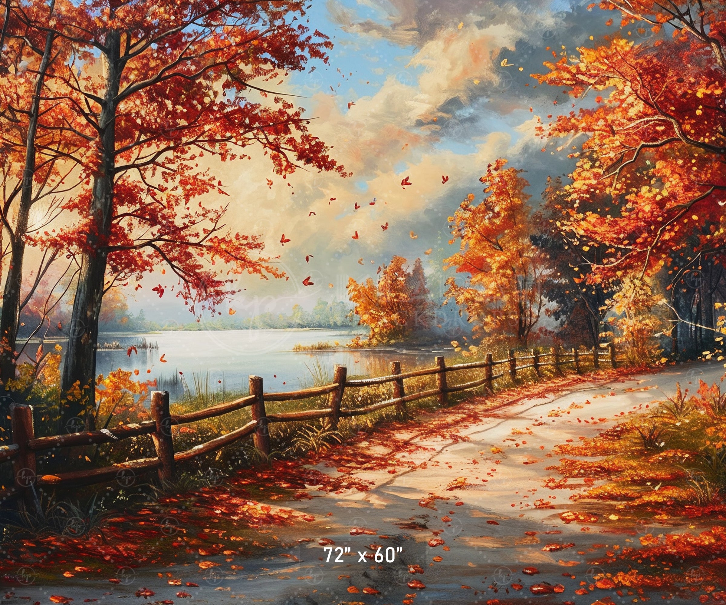 Lakeside Autumn Path Backdrop