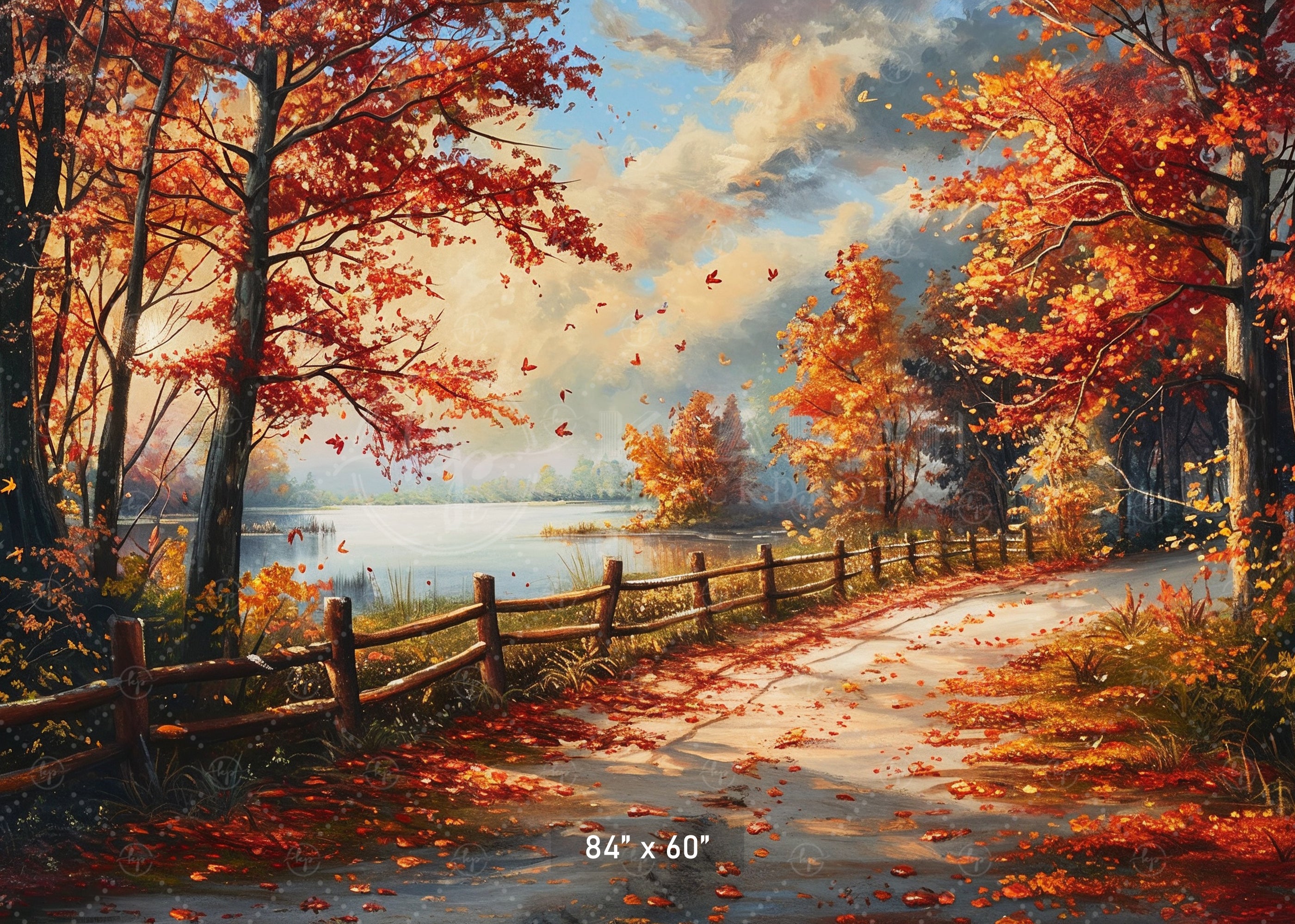 Lakeside Autumn Path Backdrop