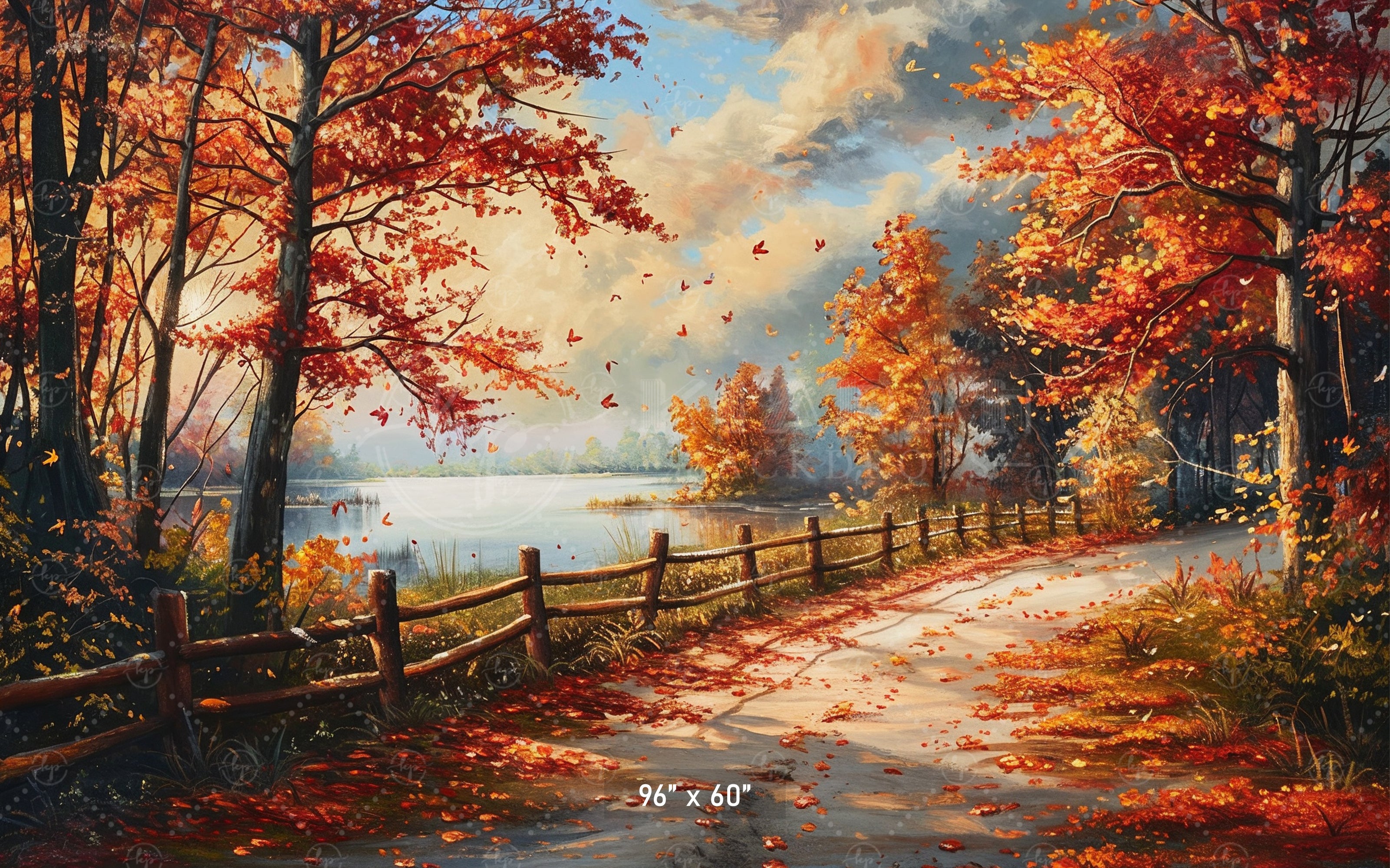 Lakeside Autumn Path Backdrop