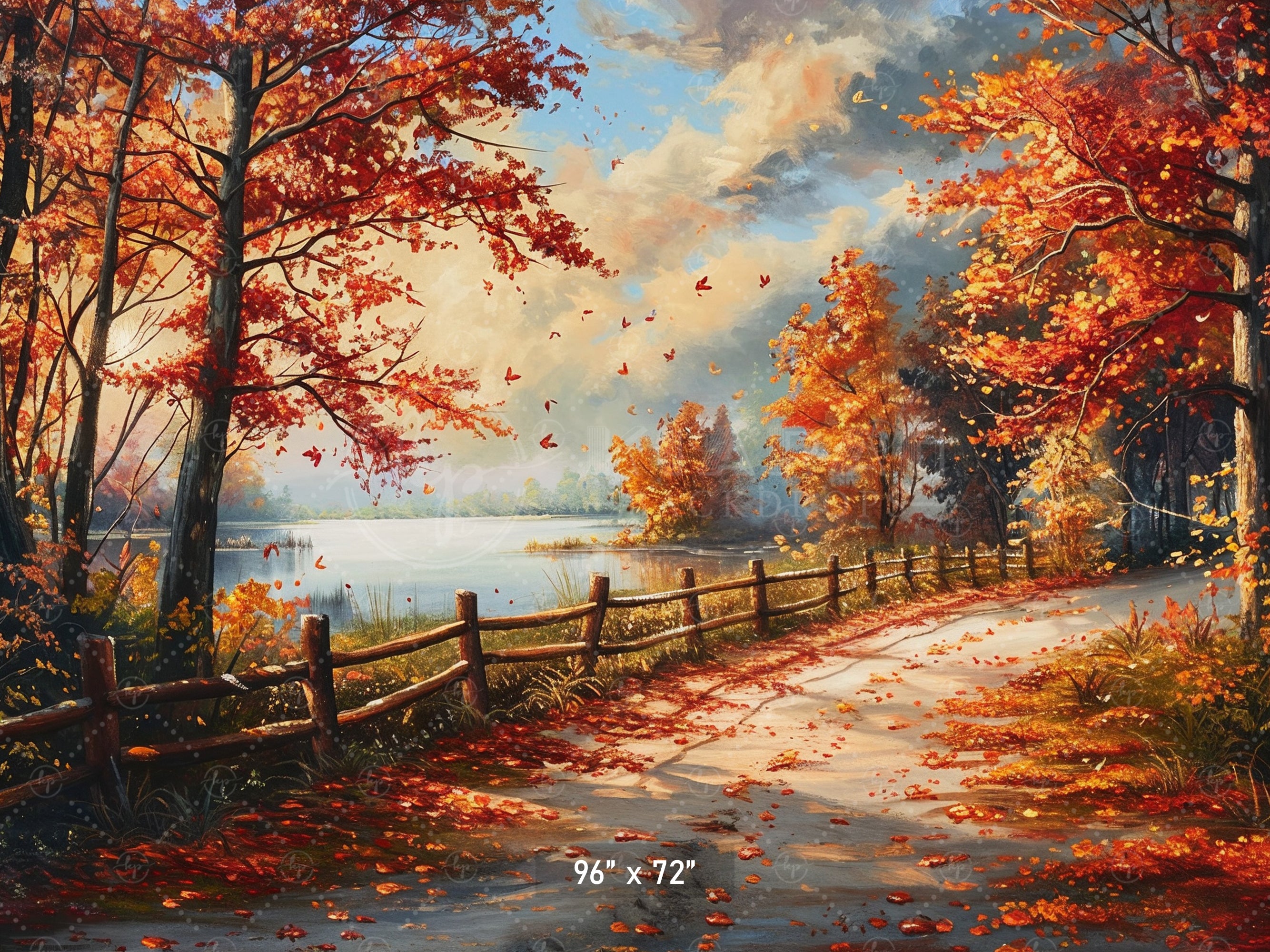 Lakeside Autumn Path Backdrop