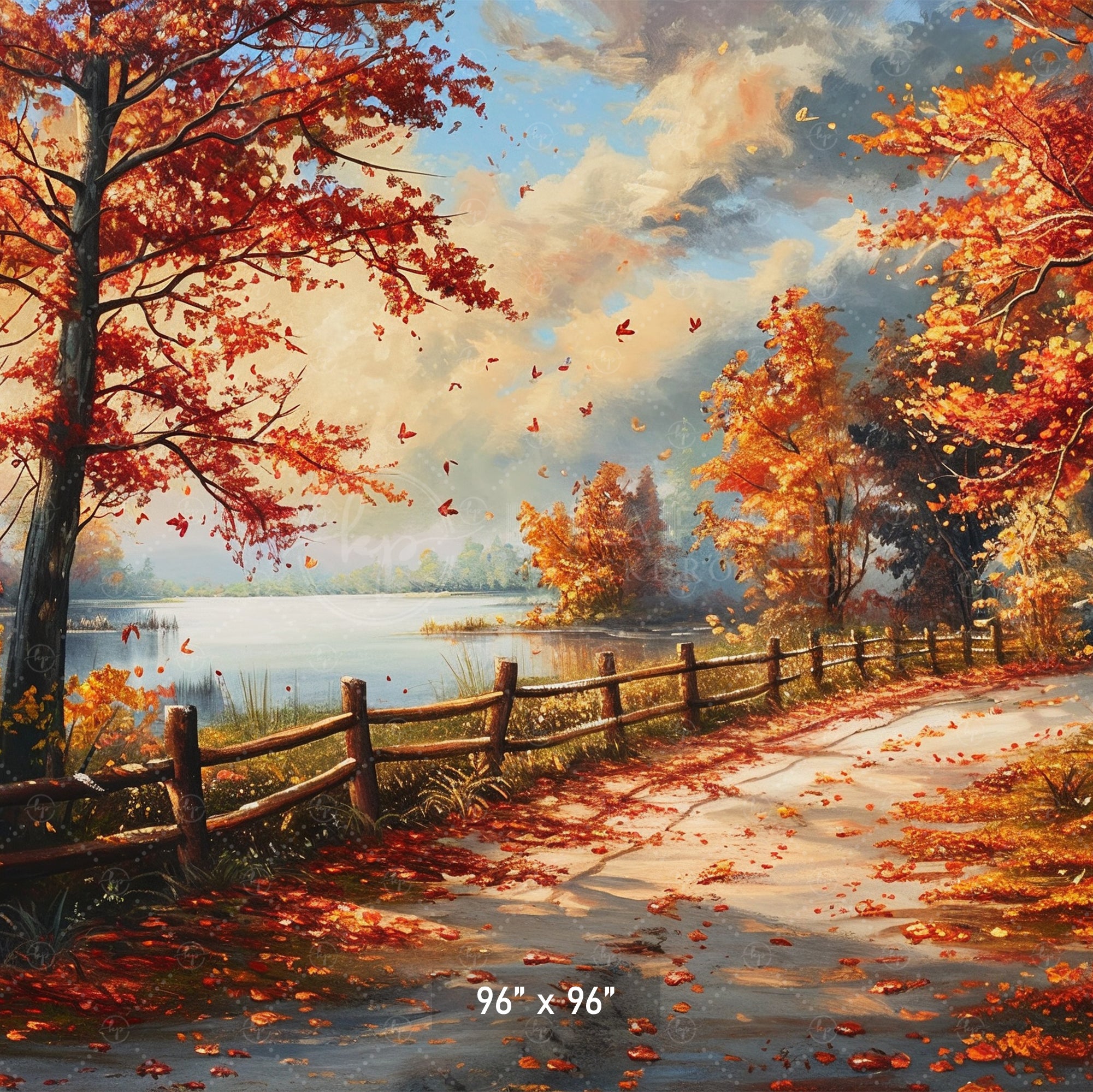 Lakeside Autumn Path Backdrop