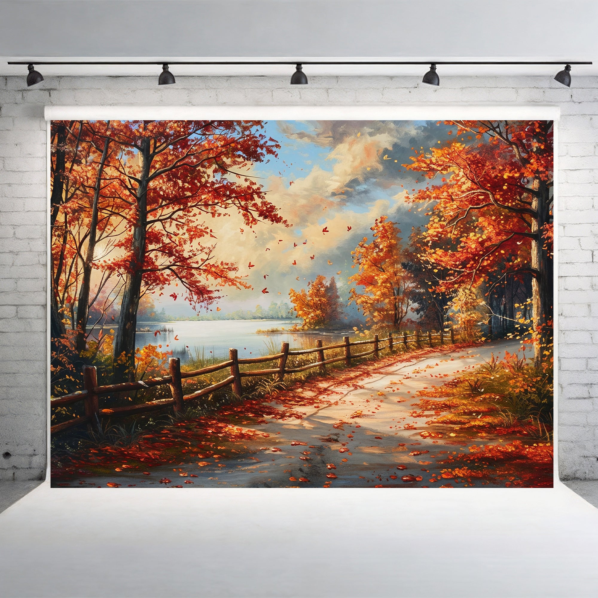 Lakeside Autumn Path Backdrop