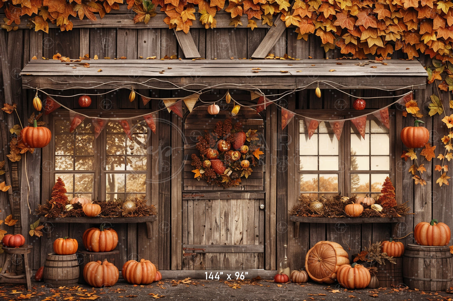 Festive Autumn Porch Backdrop