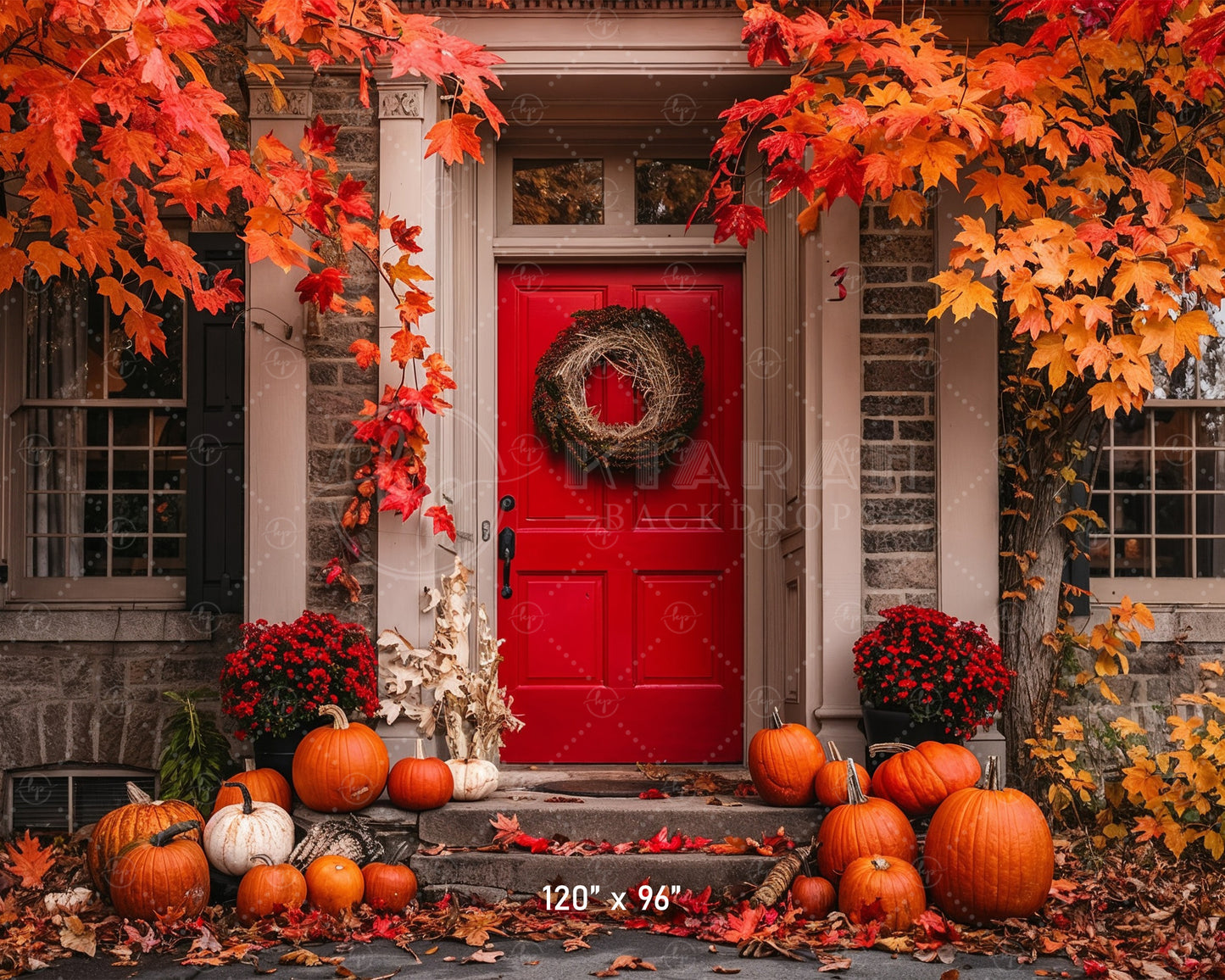 Festive Fall Red Doorway Backdrop