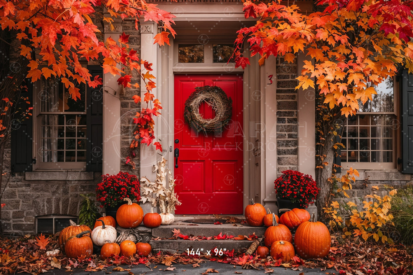 Festive Fall Red Doorway Backdrop