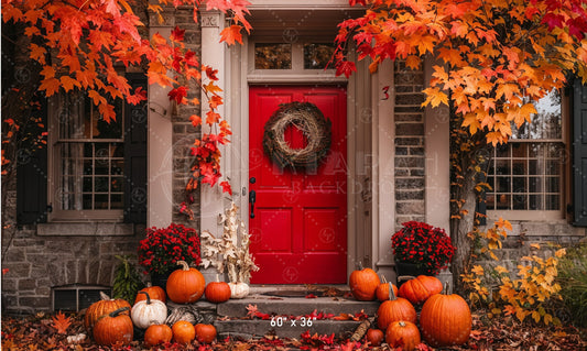 Festive Fall Red Doorway Backdrop