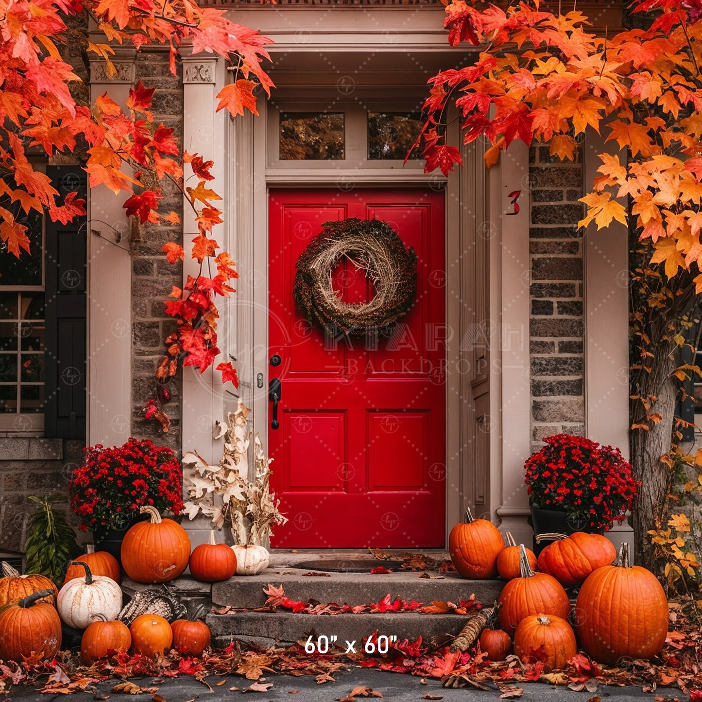 Festive Fall Red Doorway Backdrop