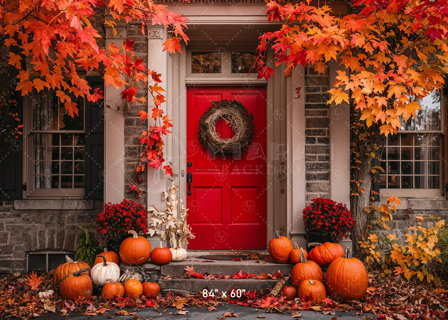 Festive Fall Red Doorway Backdrop