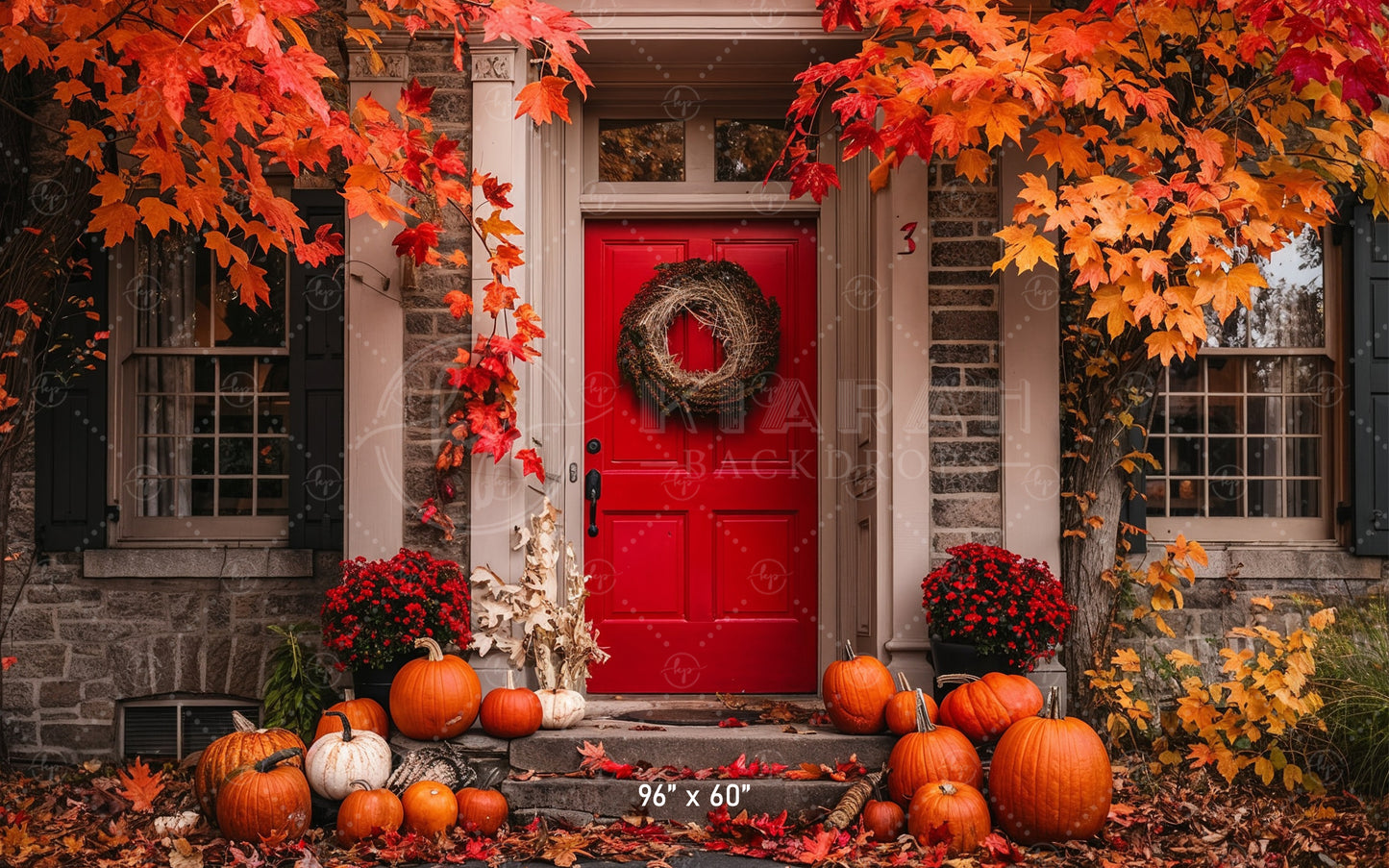 Festive Fall Red Doorway Backdrop