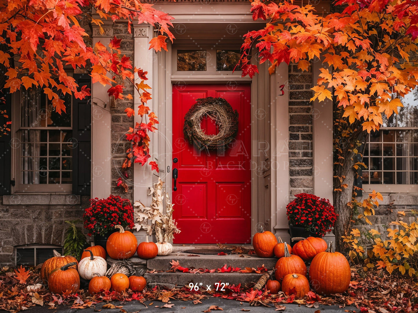 Festive Fall Red Doorway Backdrop