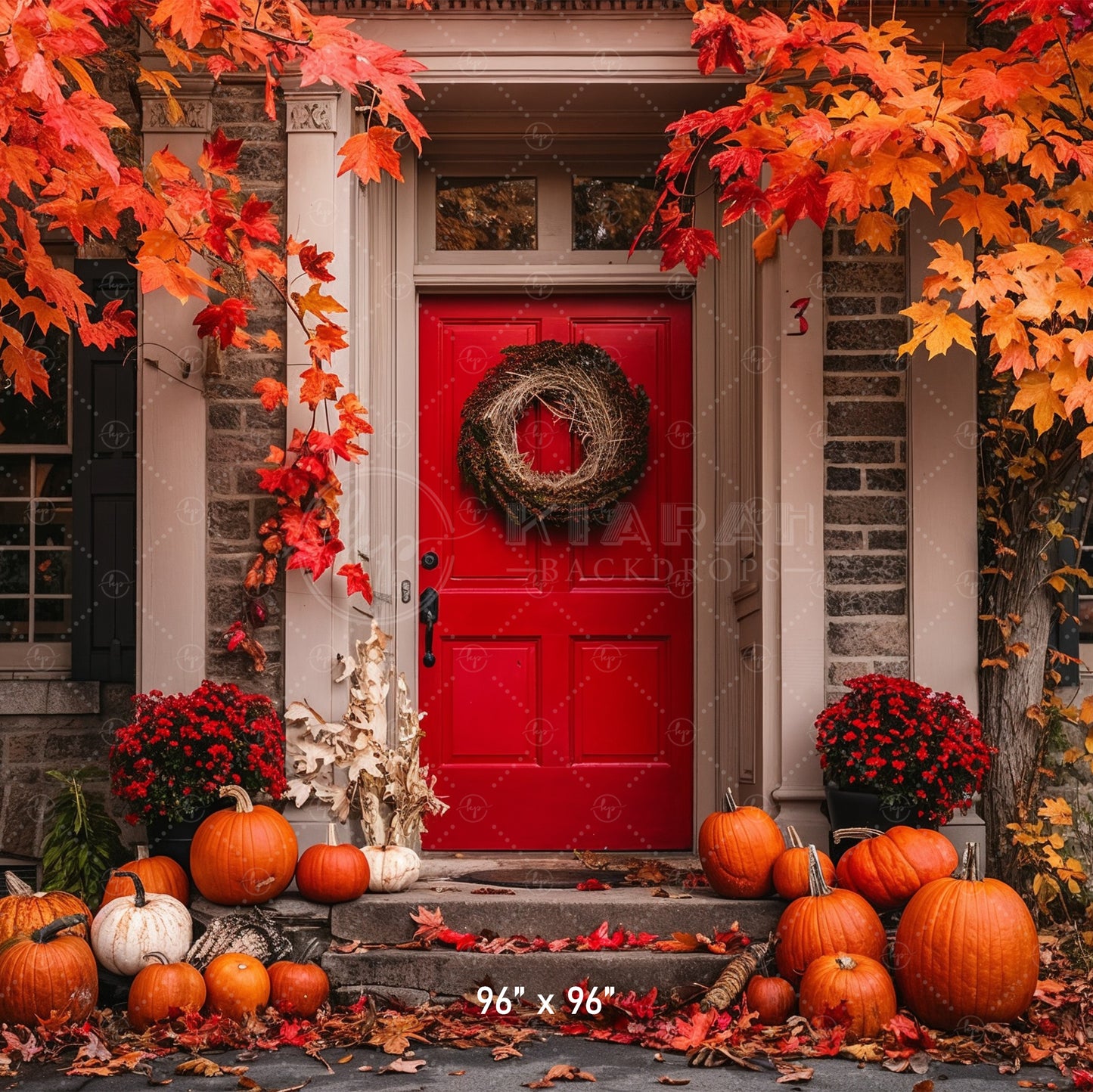 Festive Fall Red Doorway Backdrop