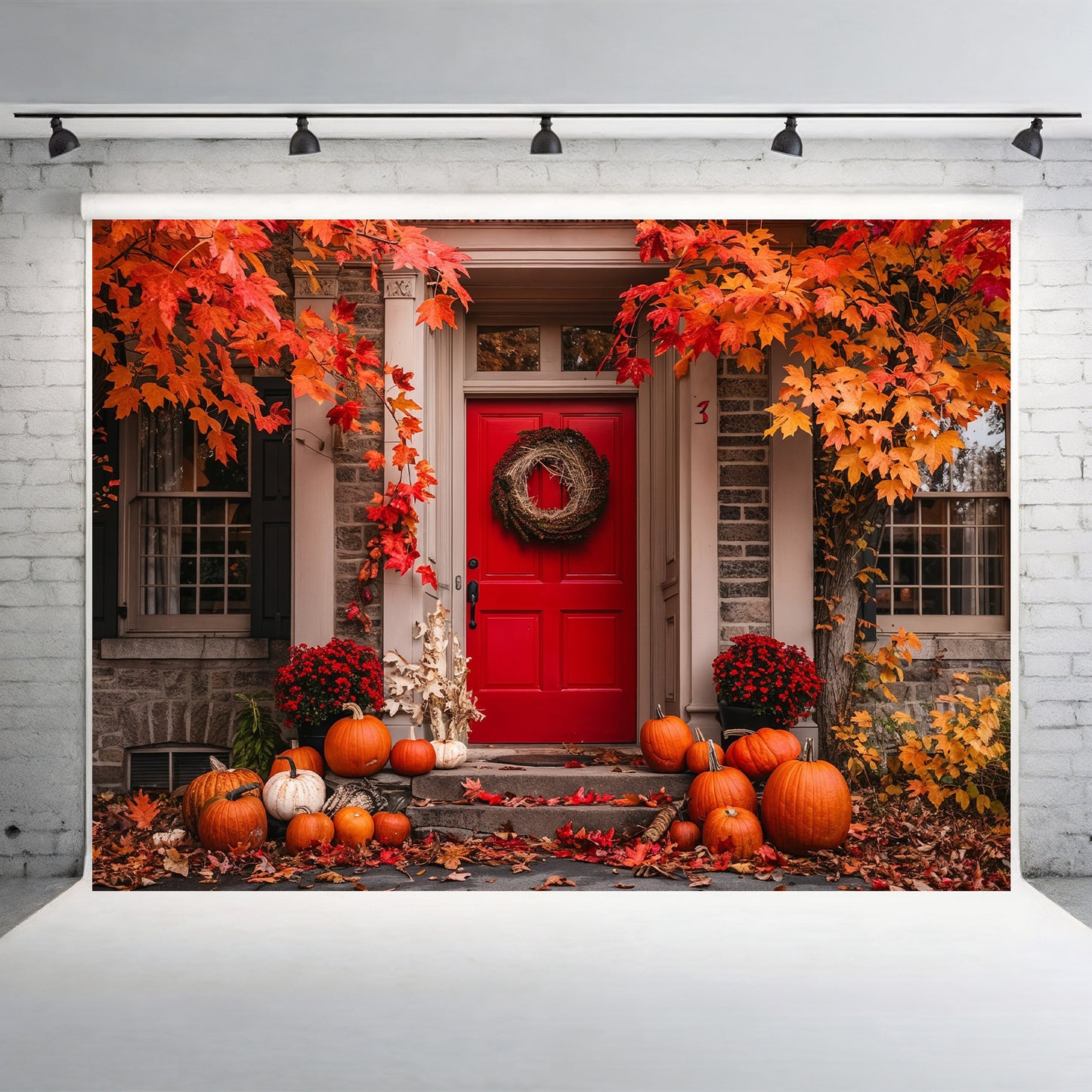 Festive Fall Red Doorway Backdrop